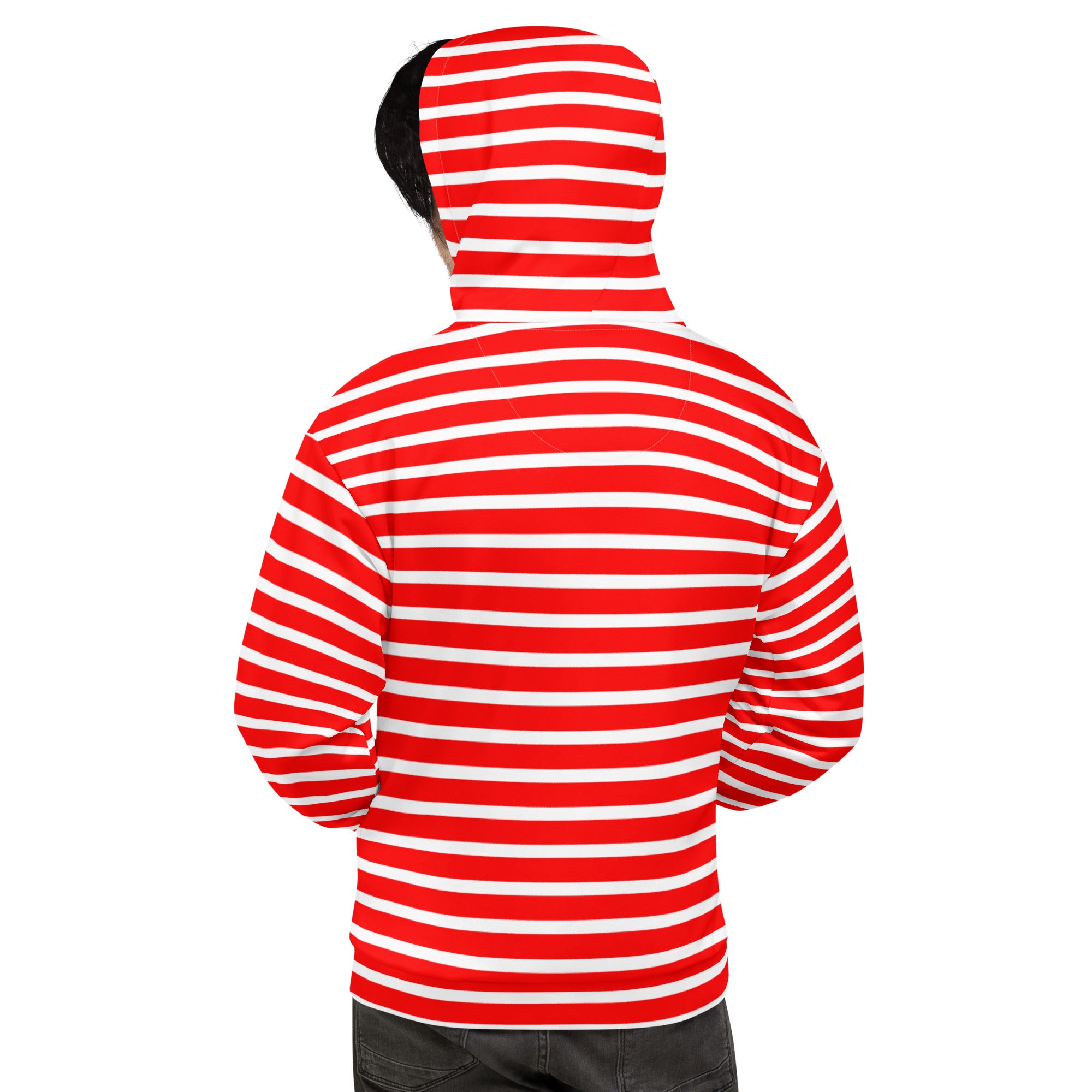 Unisex Hoodie- White and Red Striped
