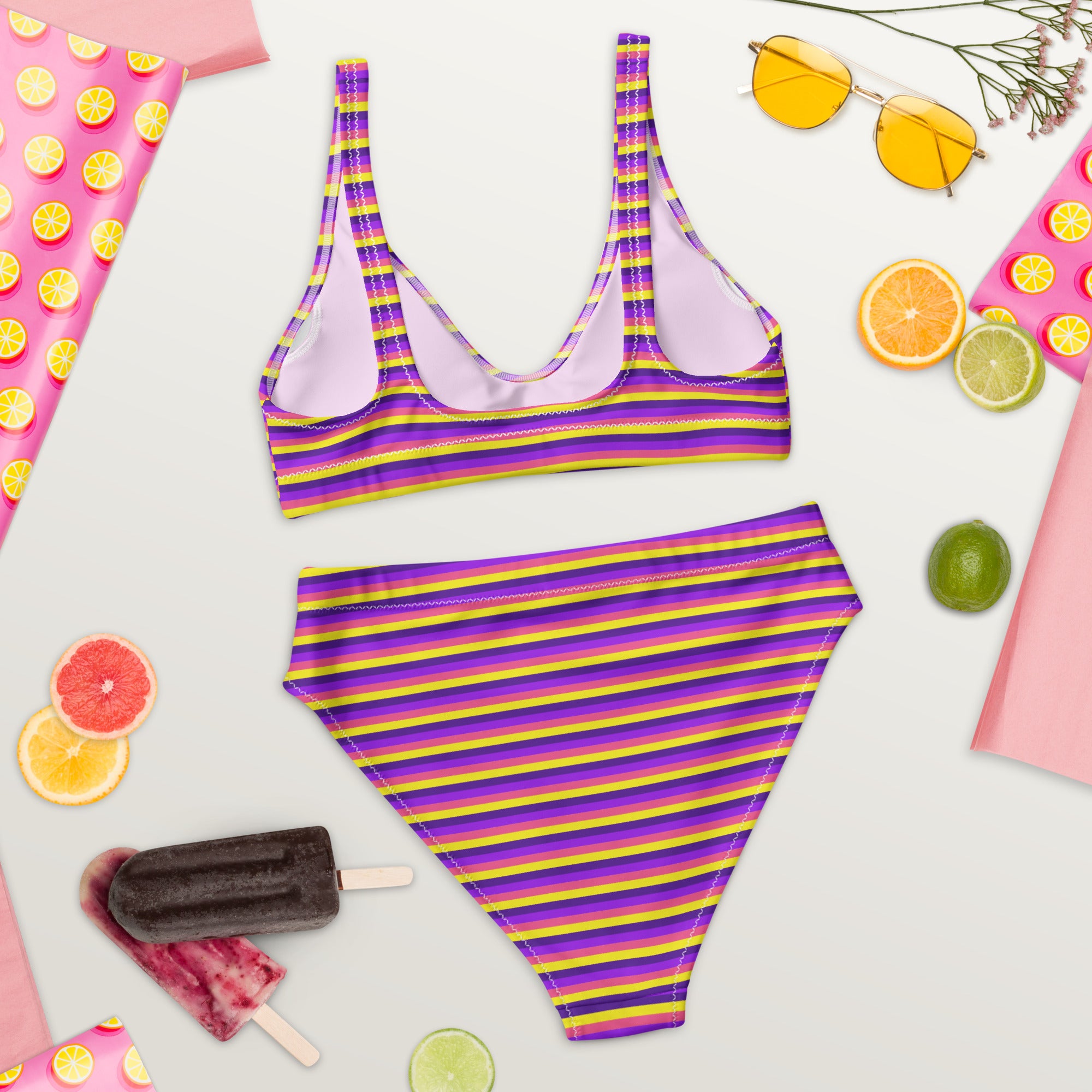 Recycled High-Waisted Colorful Striped Bikini VI
