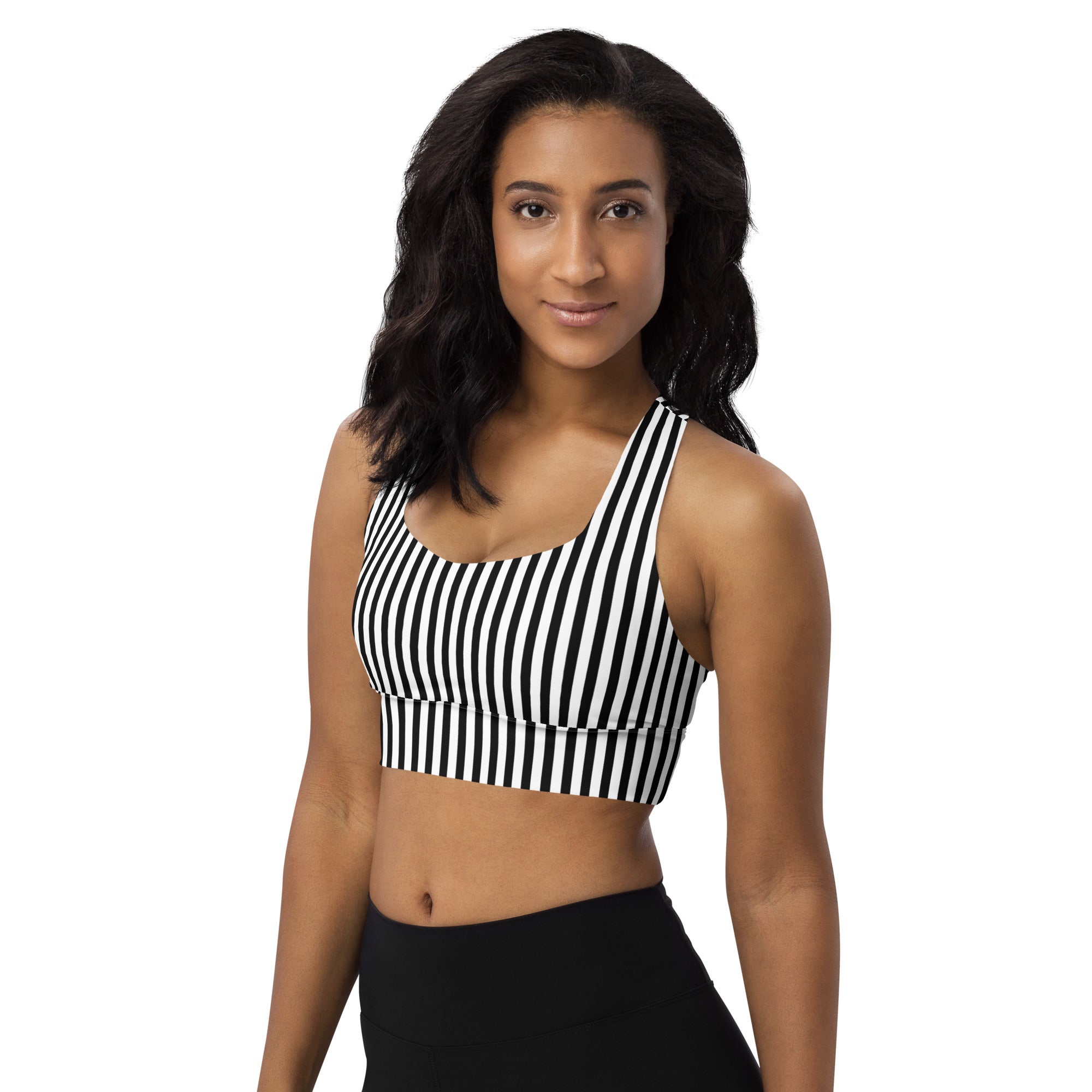 Longline sports bra- Black and White Stripes