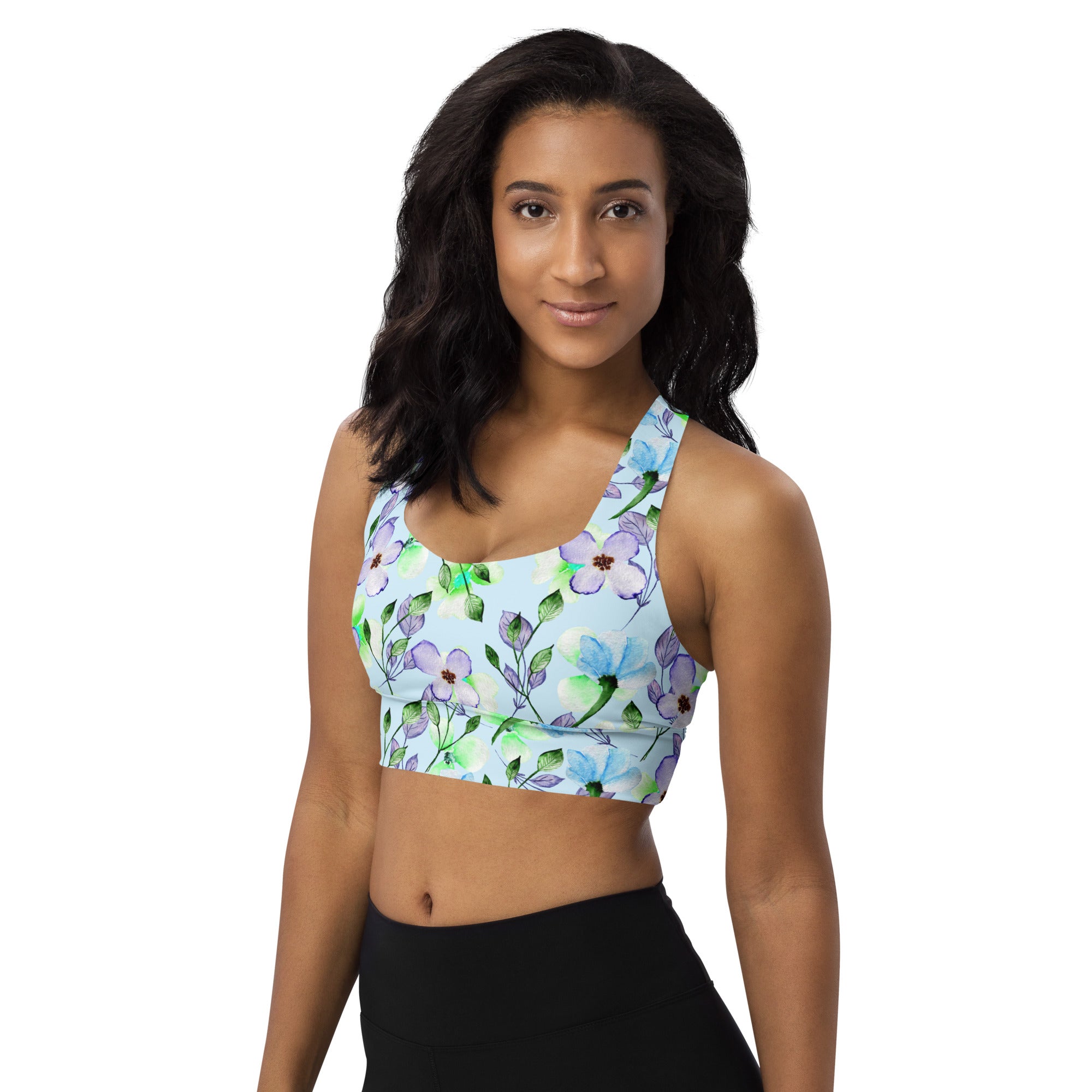 Longline sports bra- Summer Flowers Blue