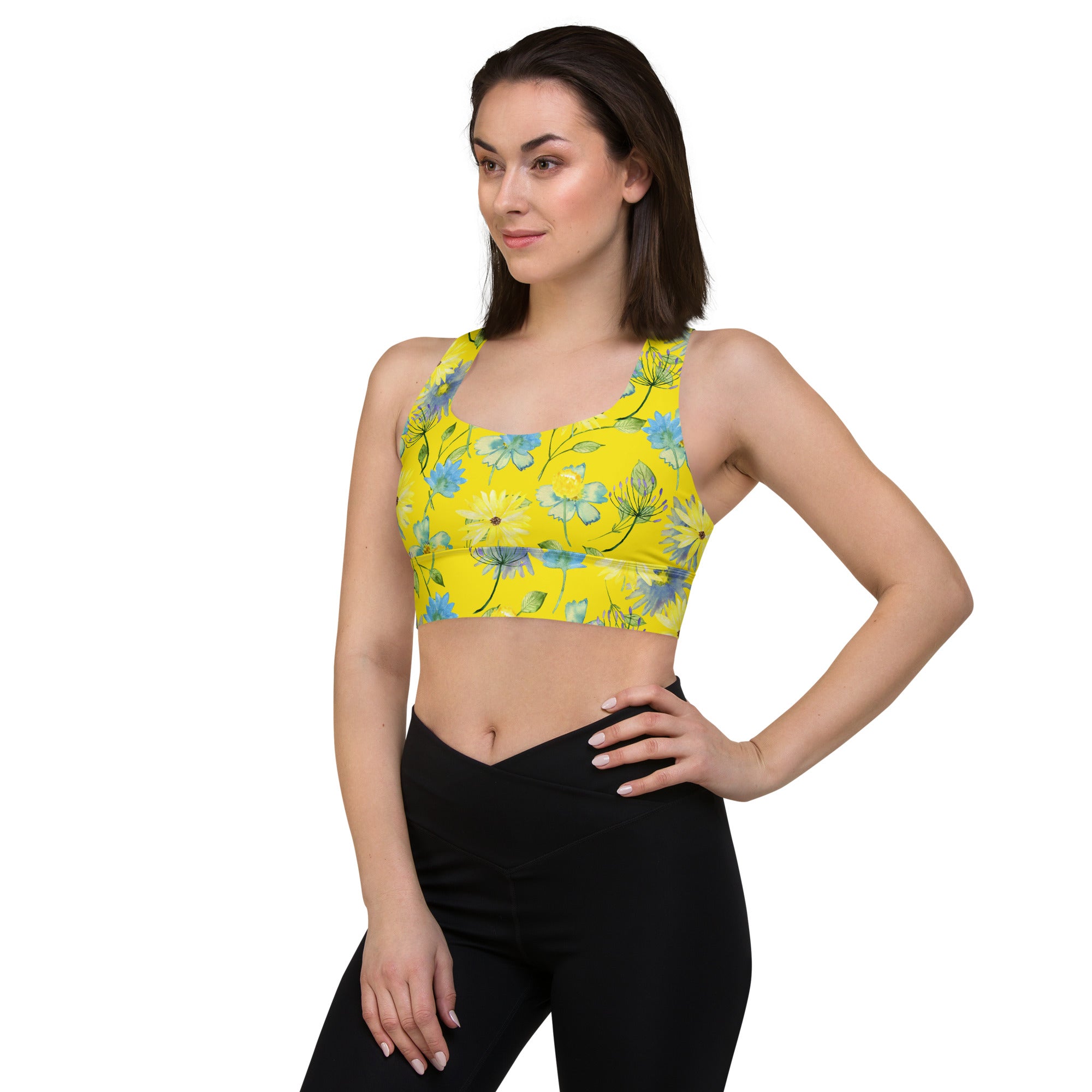 Longline sports bra- Summer Flowers Yellow