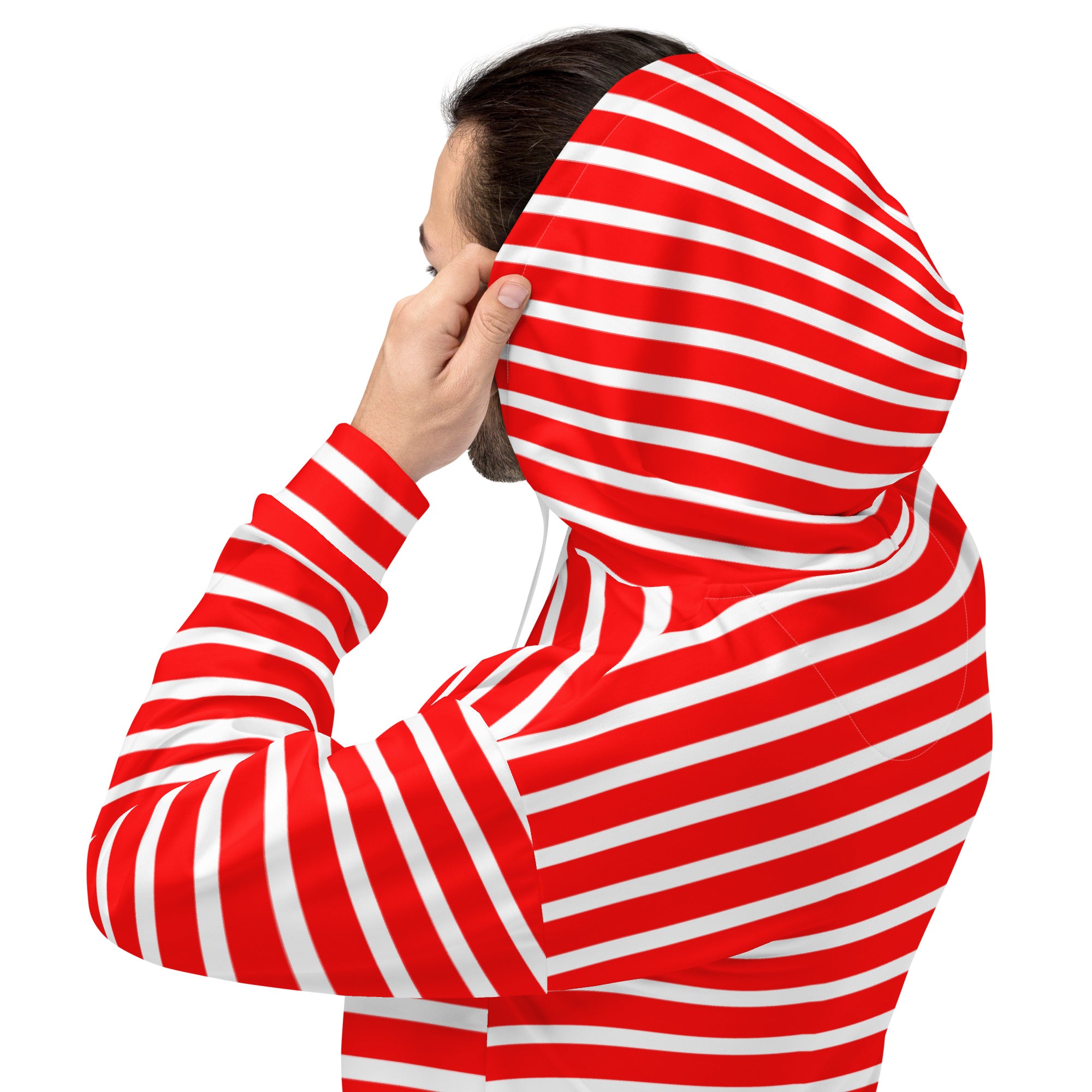 Unisex Hoodie- White and Red Striped