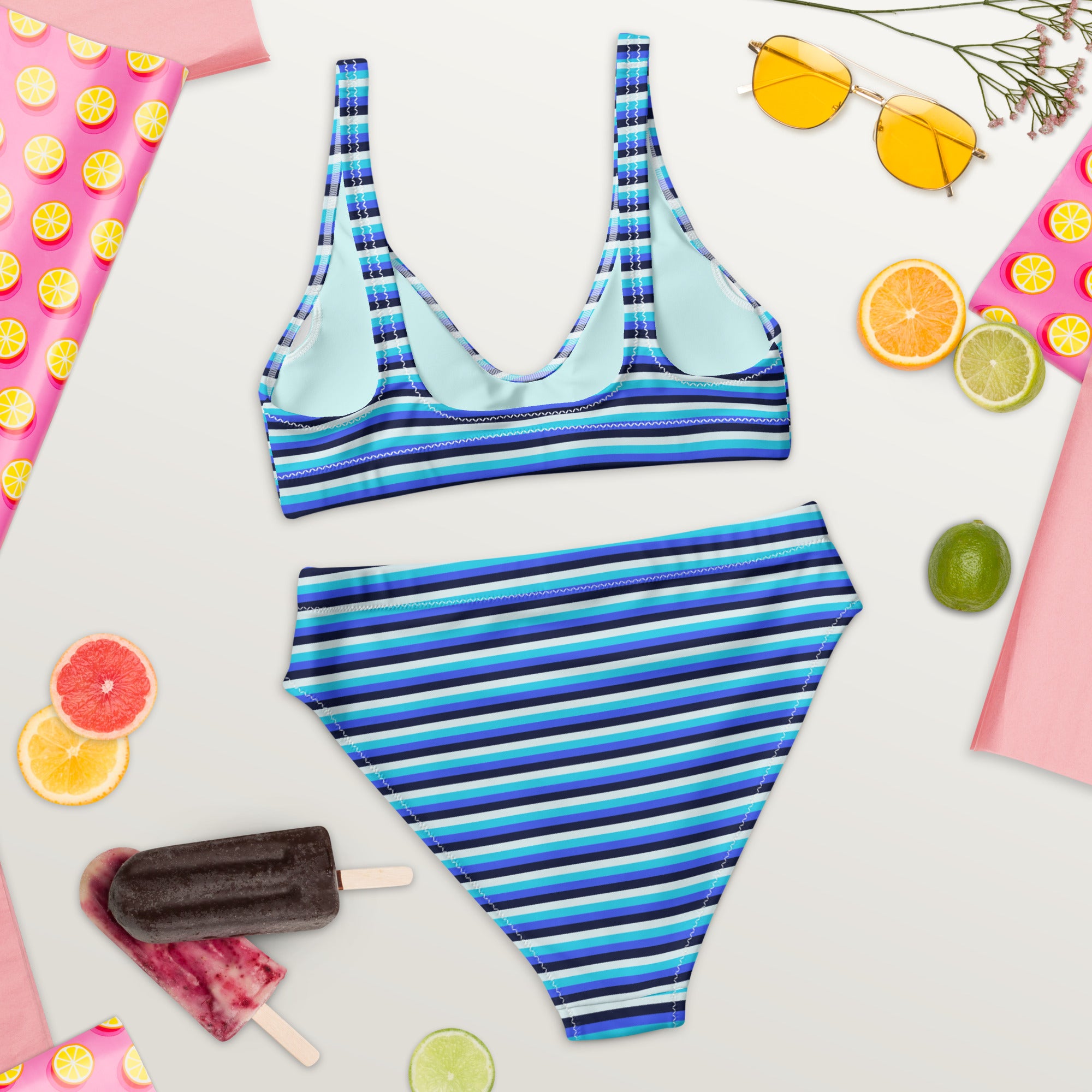 Recycled High-Waisted Colorful Striped Bikini V