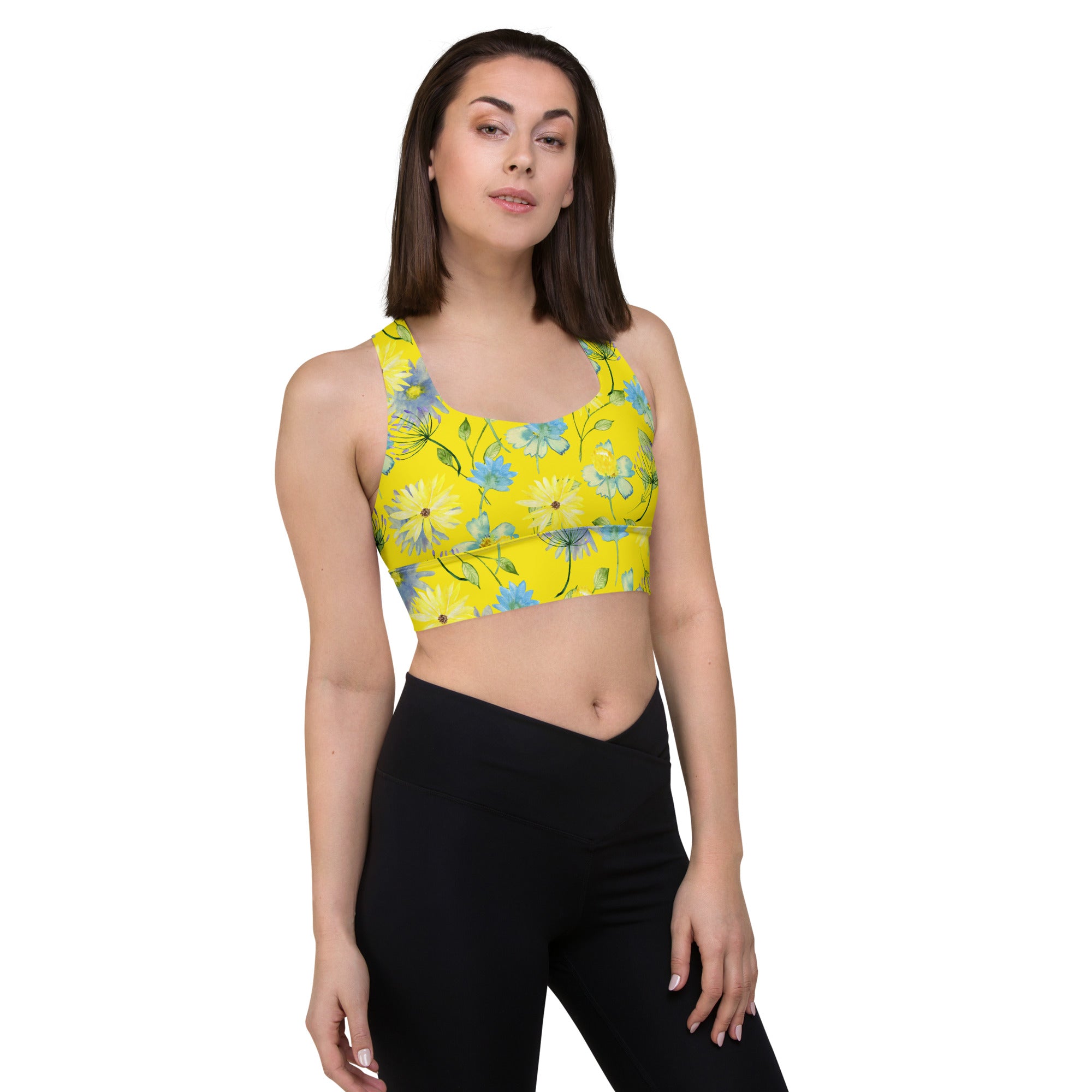 Longline sports bra- Summer Flowers Yellow