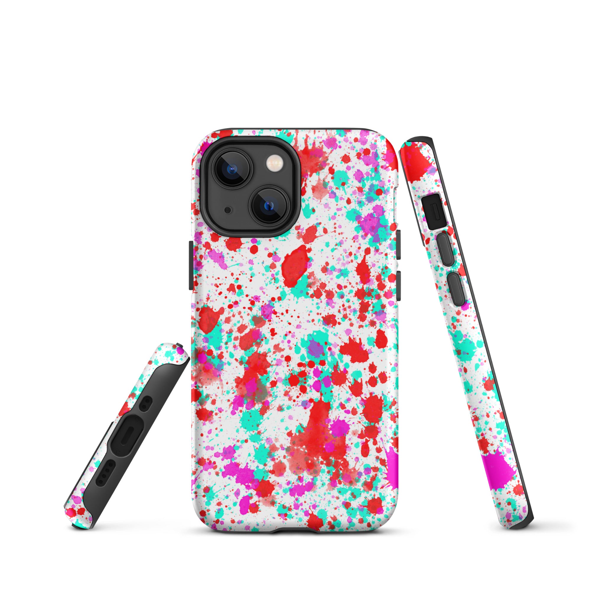 Tough Case for iPhone®- Paint Splatter Red with Cyan