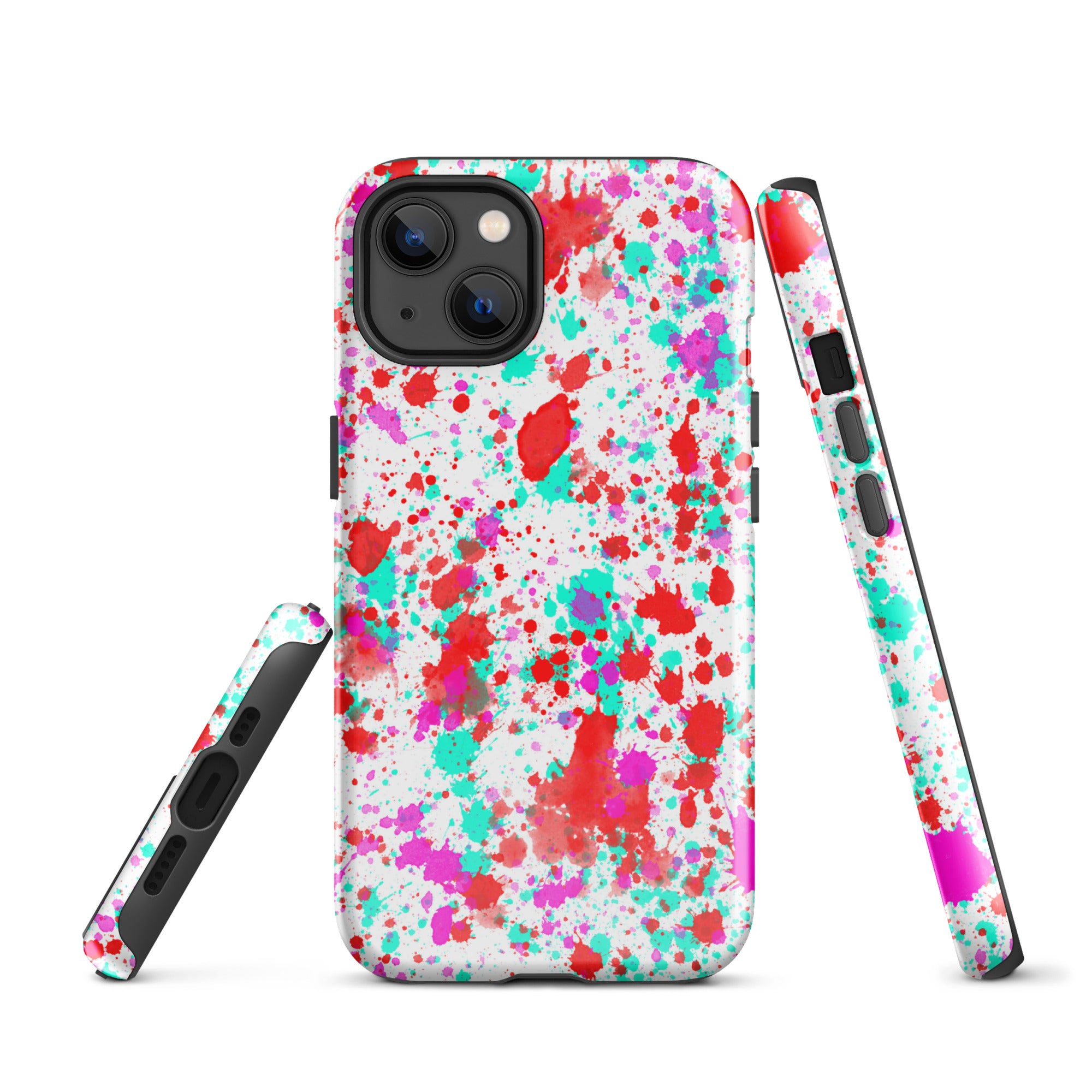 Tough Case for iPhone®- Paint Splatter Red with Cyan