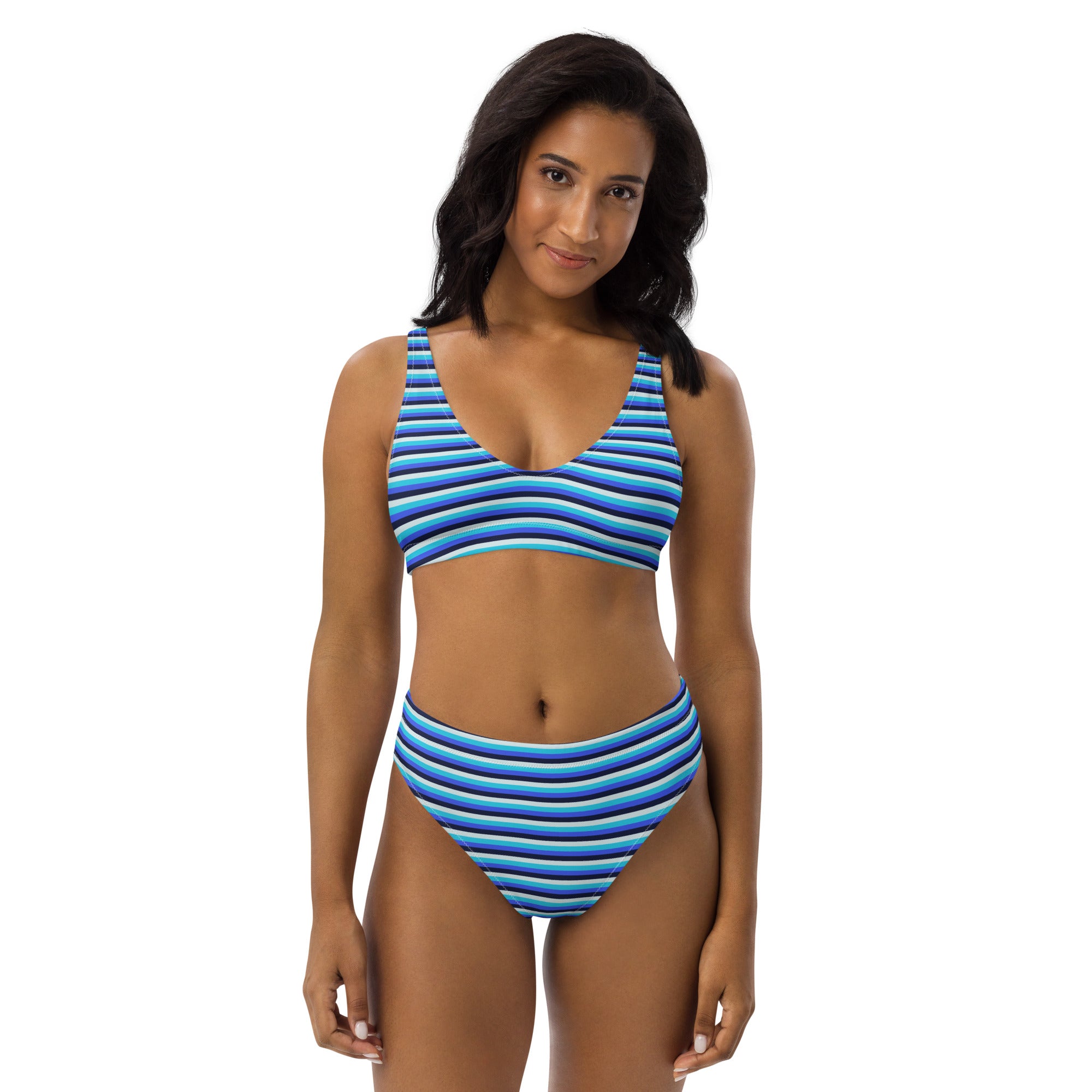 Recycled High-Waisted Colorful Striped Bikini V