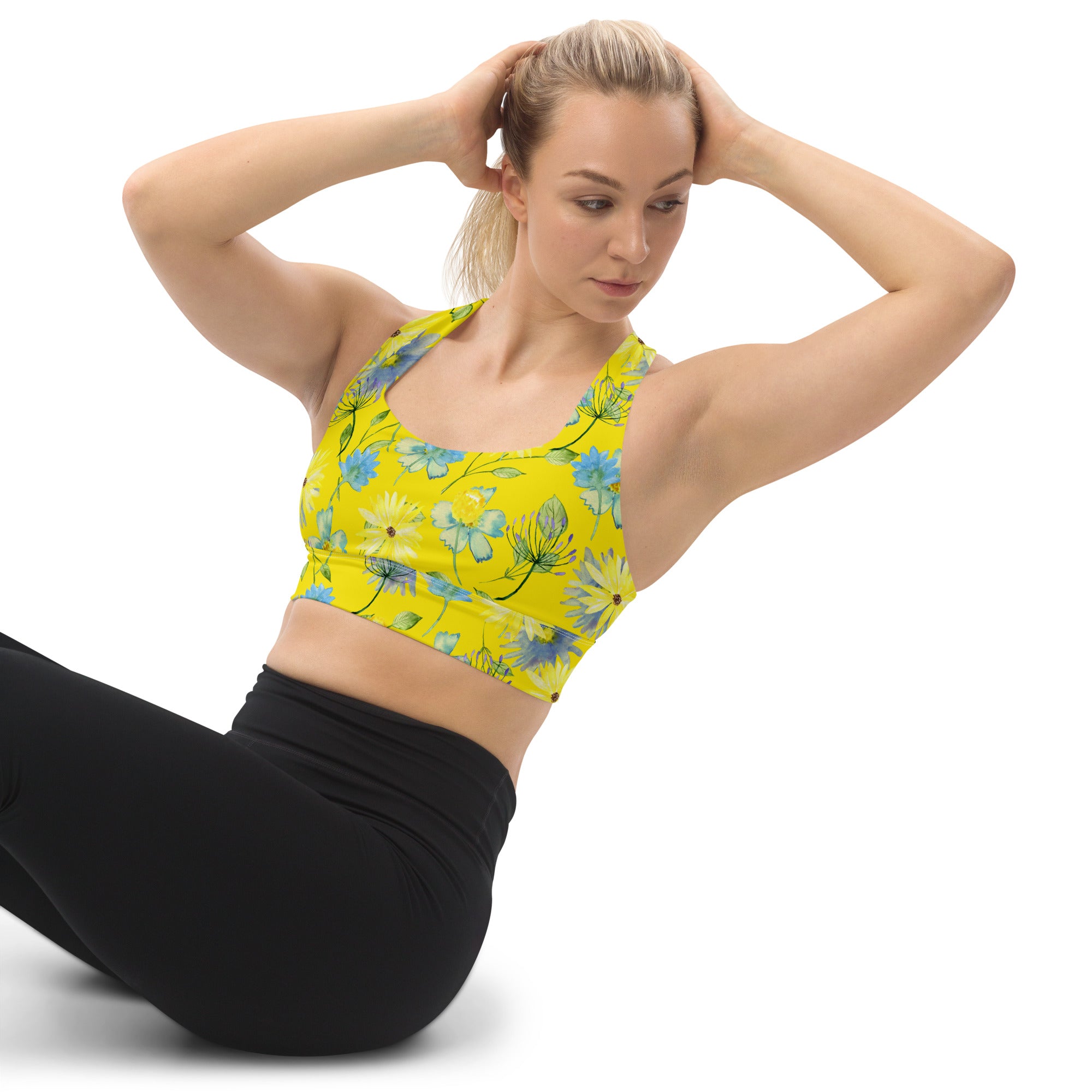 Longline sports bra- Summer Flowers Yellow