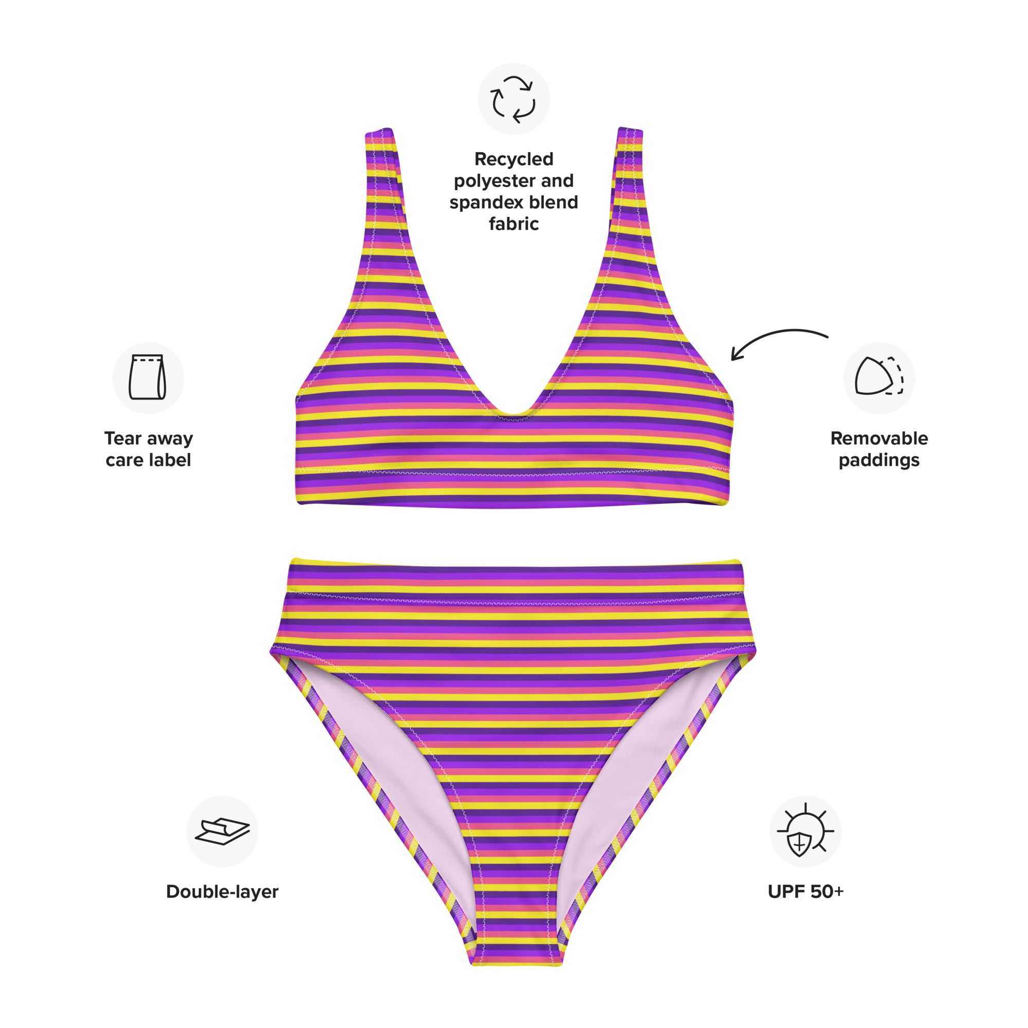 Recycled High-Waisted Colorful Striped Bikini VI