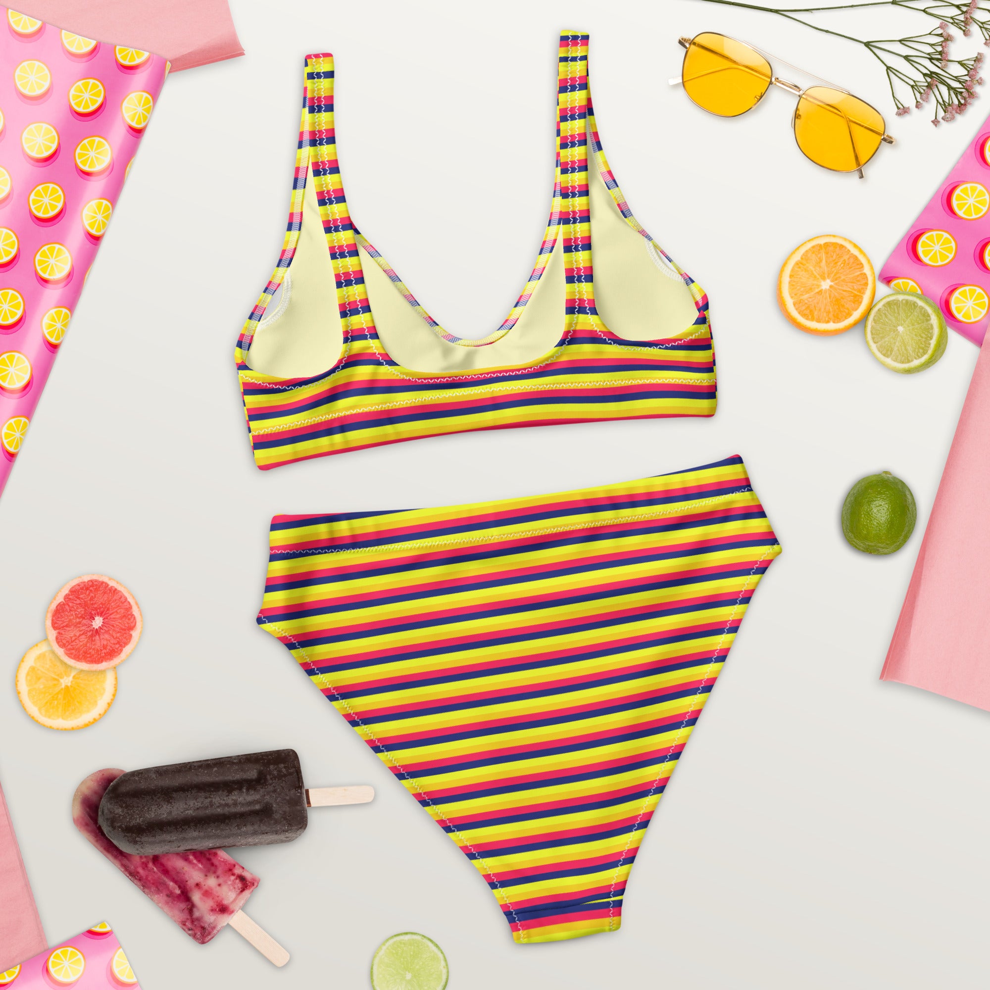 Recycled High-Waisted Colorful Striped Bikini VII