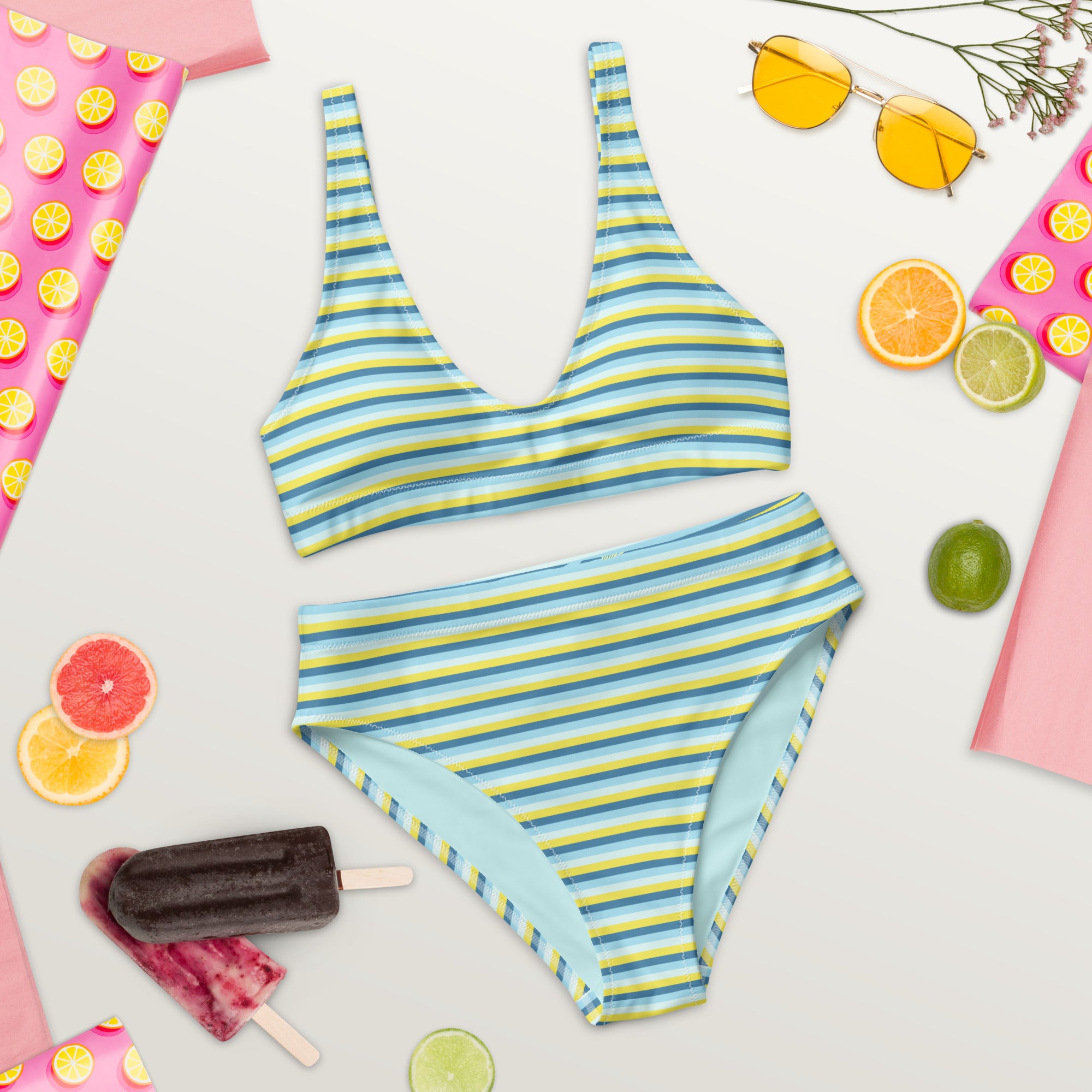 Recycled High-Waisted Colorful Striped Bikini I