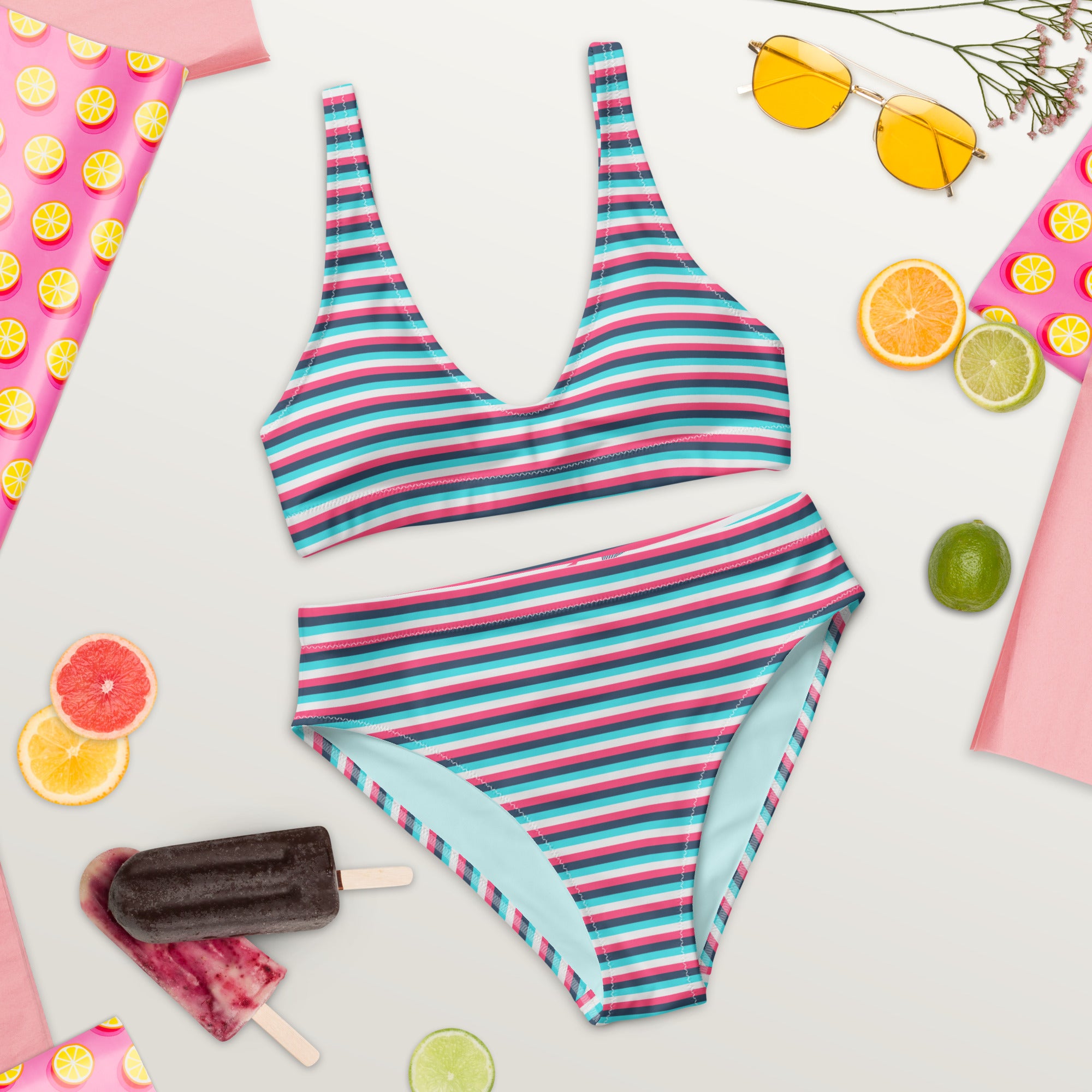 Recycled High-Waisted Colorful Striped Bikini IV