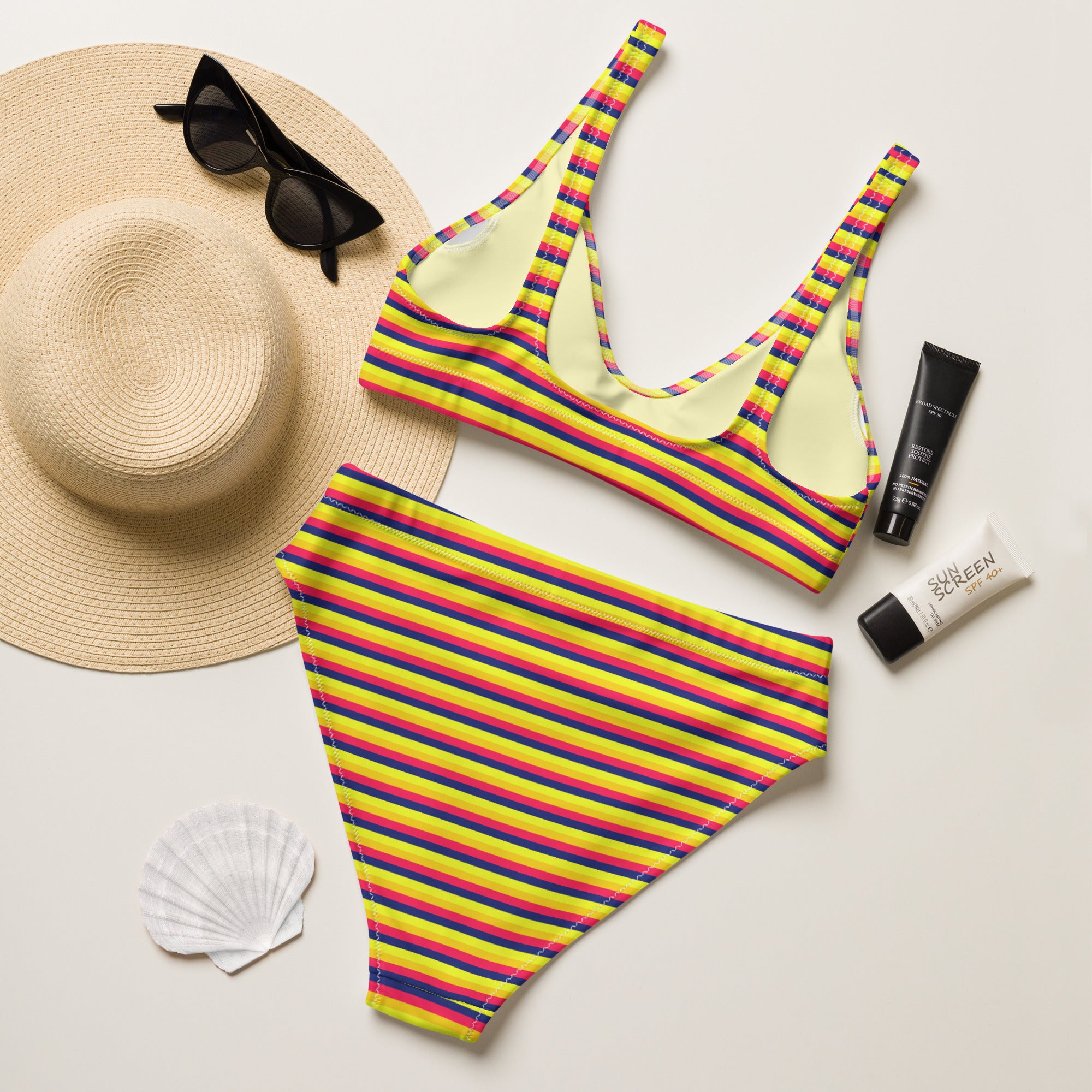 Recycled High-Waisted Colorful Striped Bikini VII