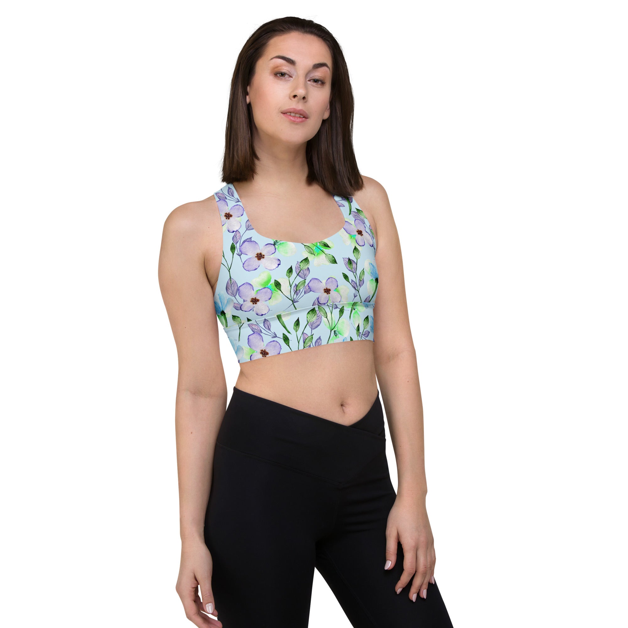 Longline sports bra- Summer Flowers Blue