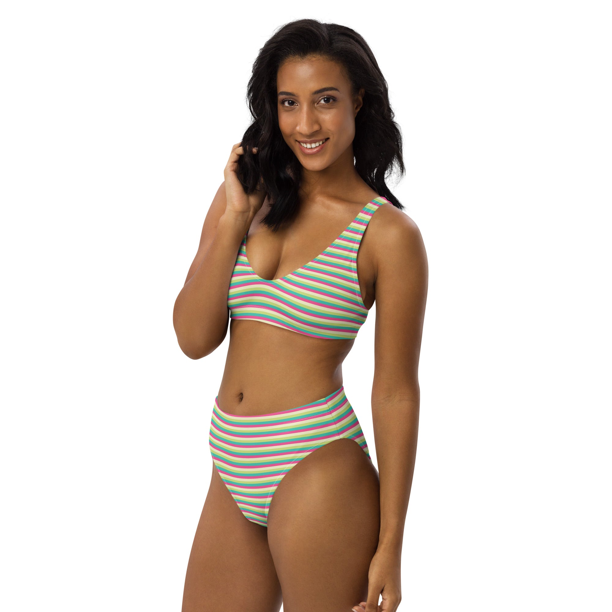 Recycled High-Waisted Colorful Striped Bikini III