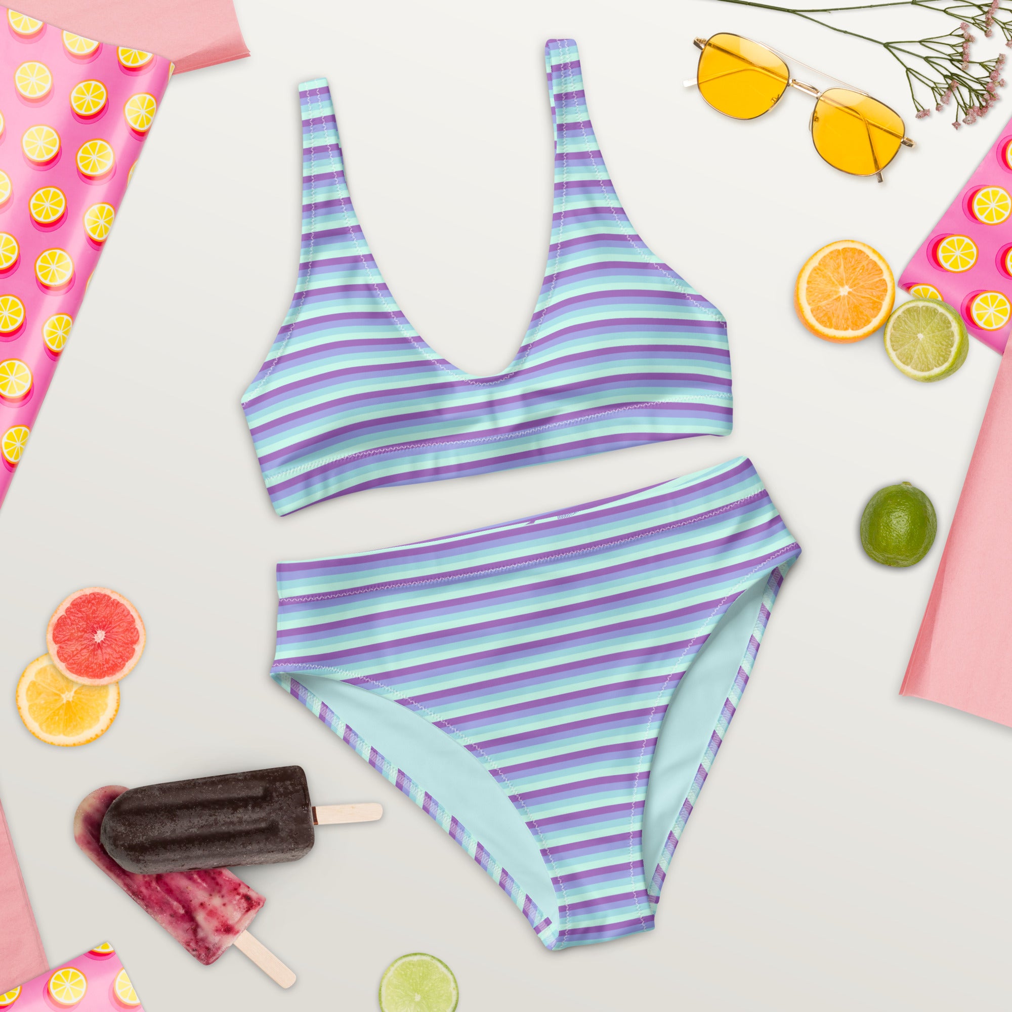 Recycled High-Waisted Colorful Striped Bikini IX