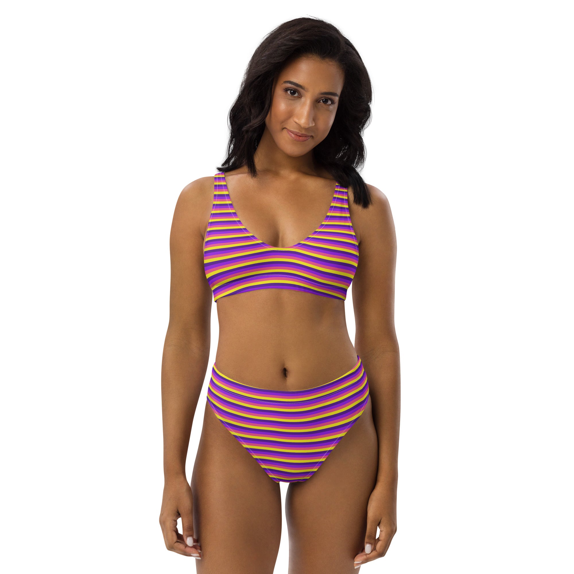 Recycled High-Waisted Colorful Striped Bikini VI