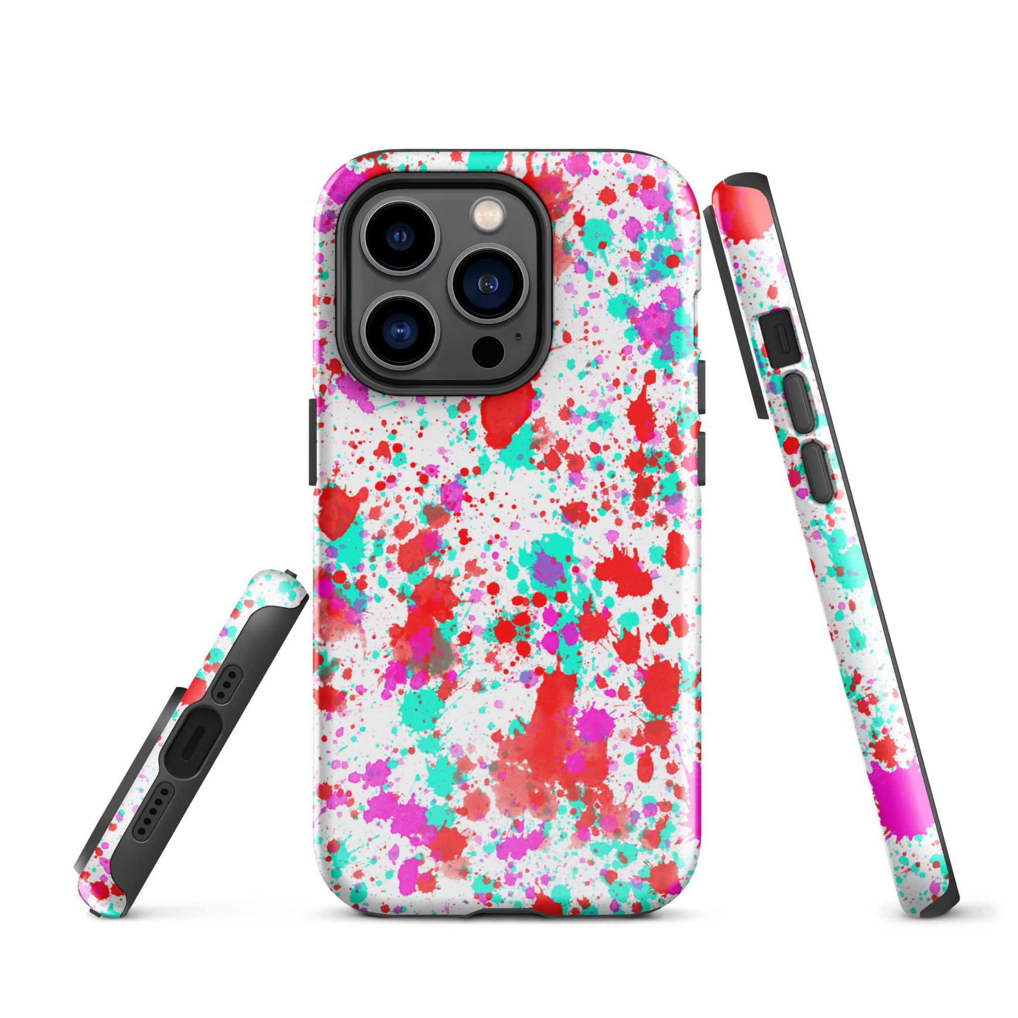 Tough Case for iPhone®- Paint Splatter Red with Cyan