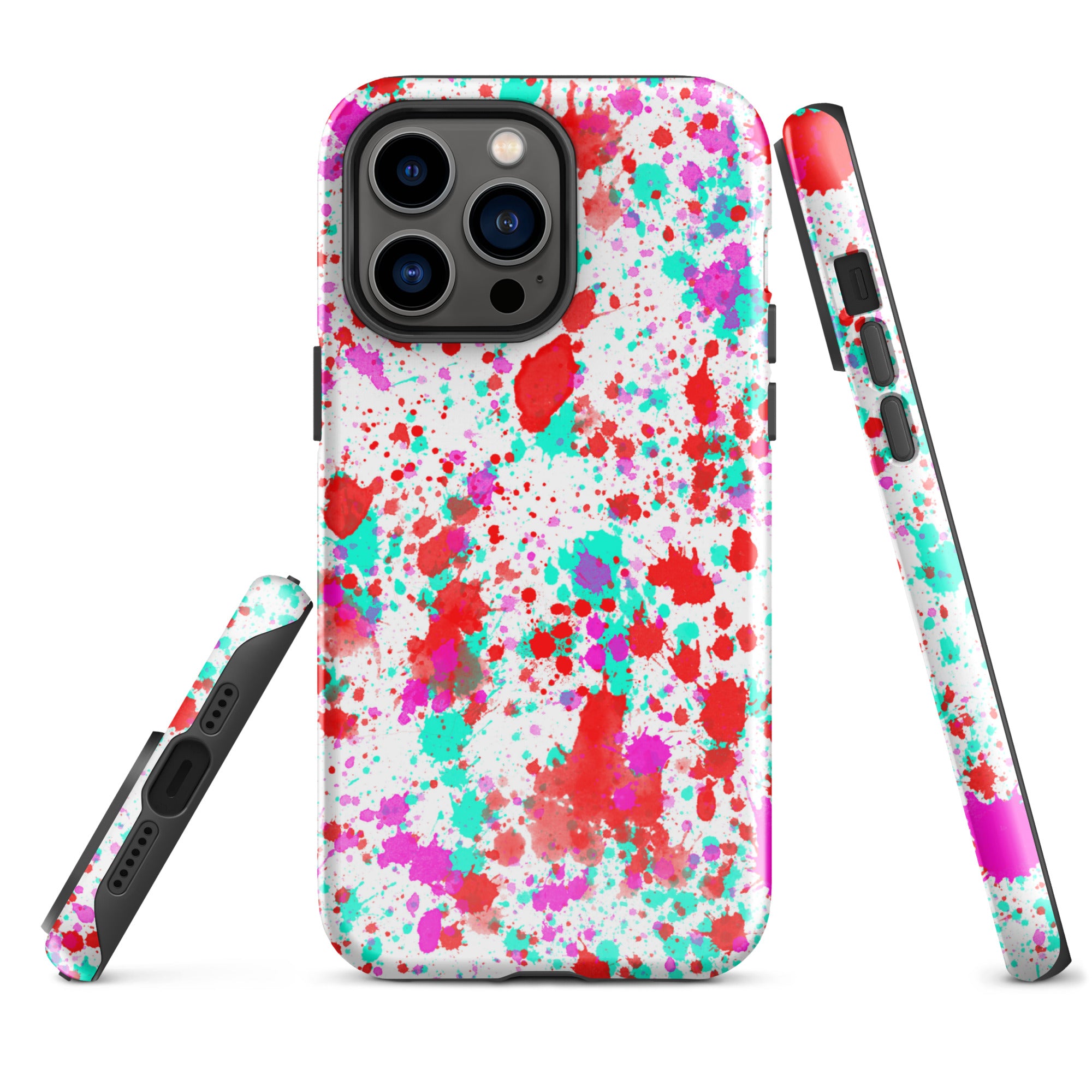 Tough Case for iPhone®- Paint Splatter Red with Cyan