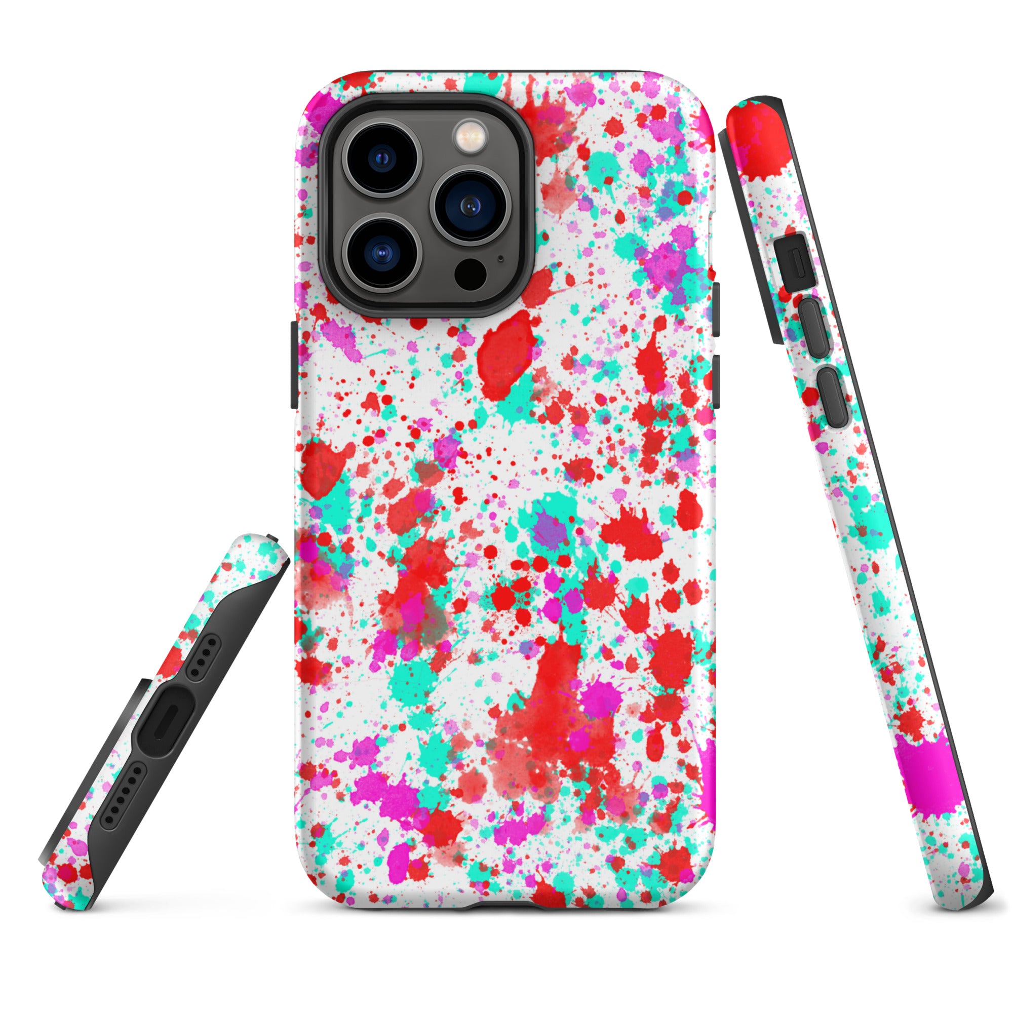 Tough Case for iPhone®- Paint Splatter Red with Cyan
