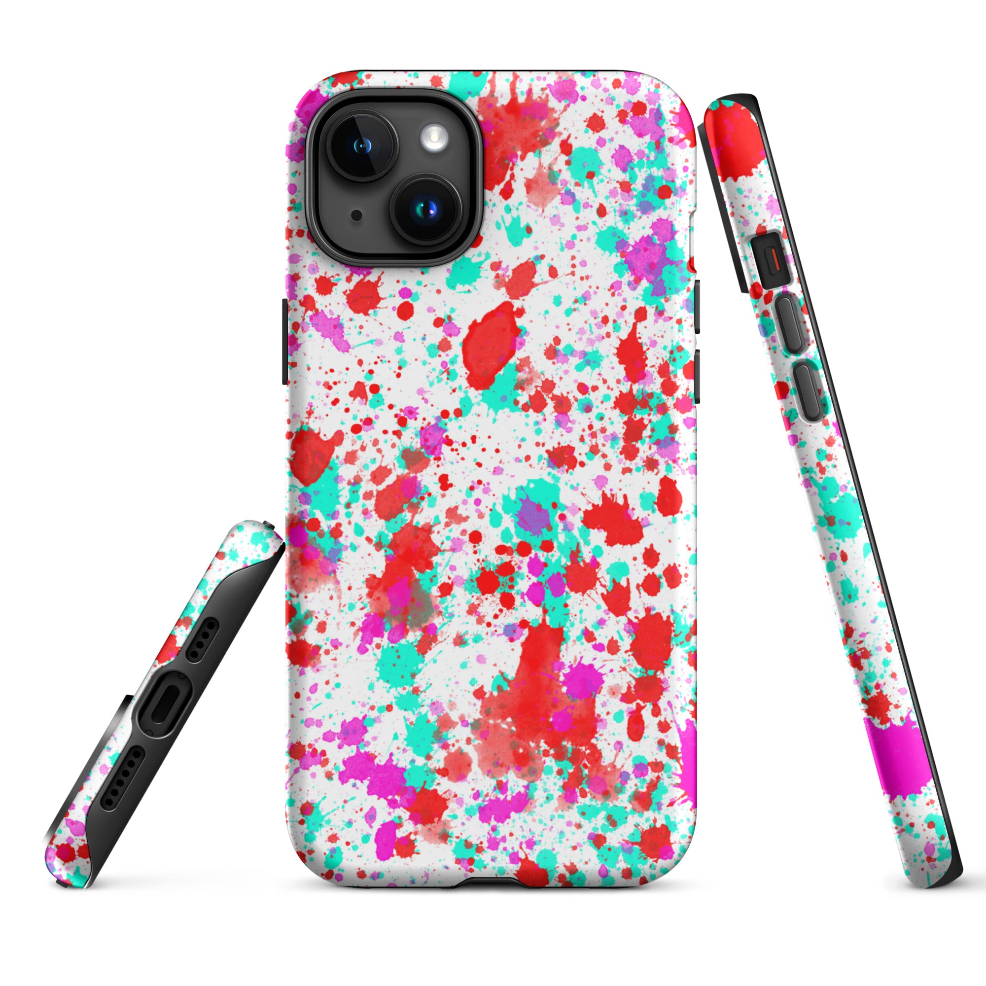 Tough Case for iPhone®- Paint Splatter Red with Cyan