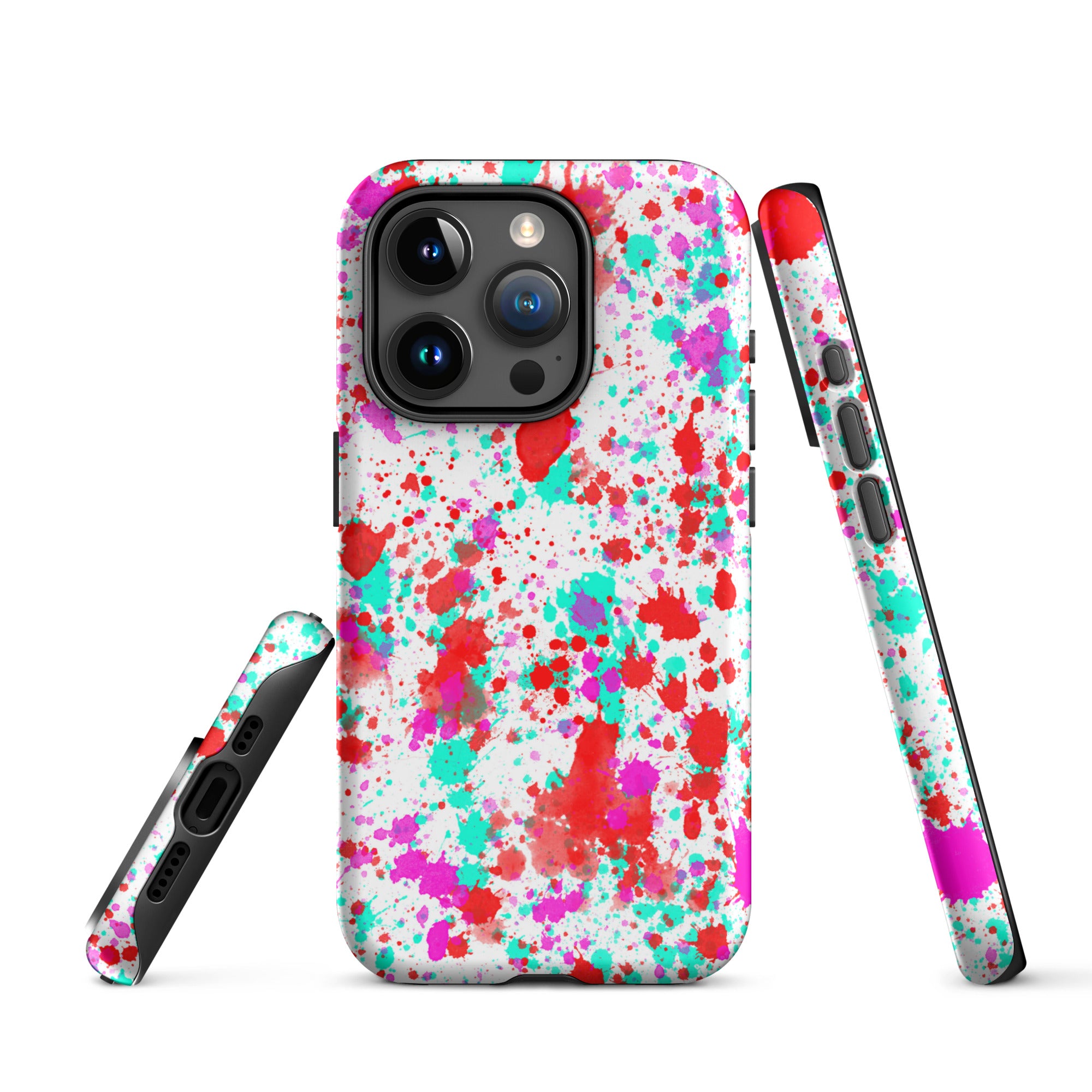 Tough Case for iPhone®- Paint Splatter Red with Cyan