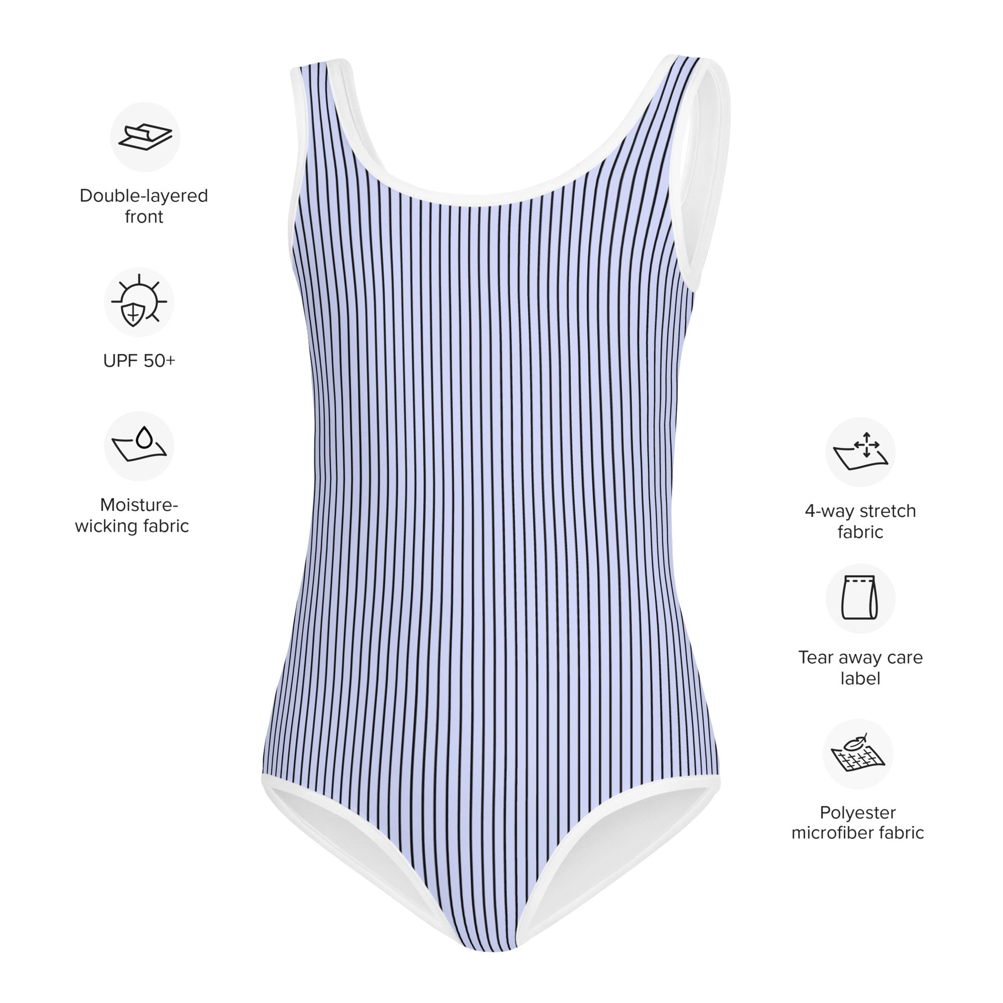 All Over Print Kids Swimsuit Blue with Black Stripes