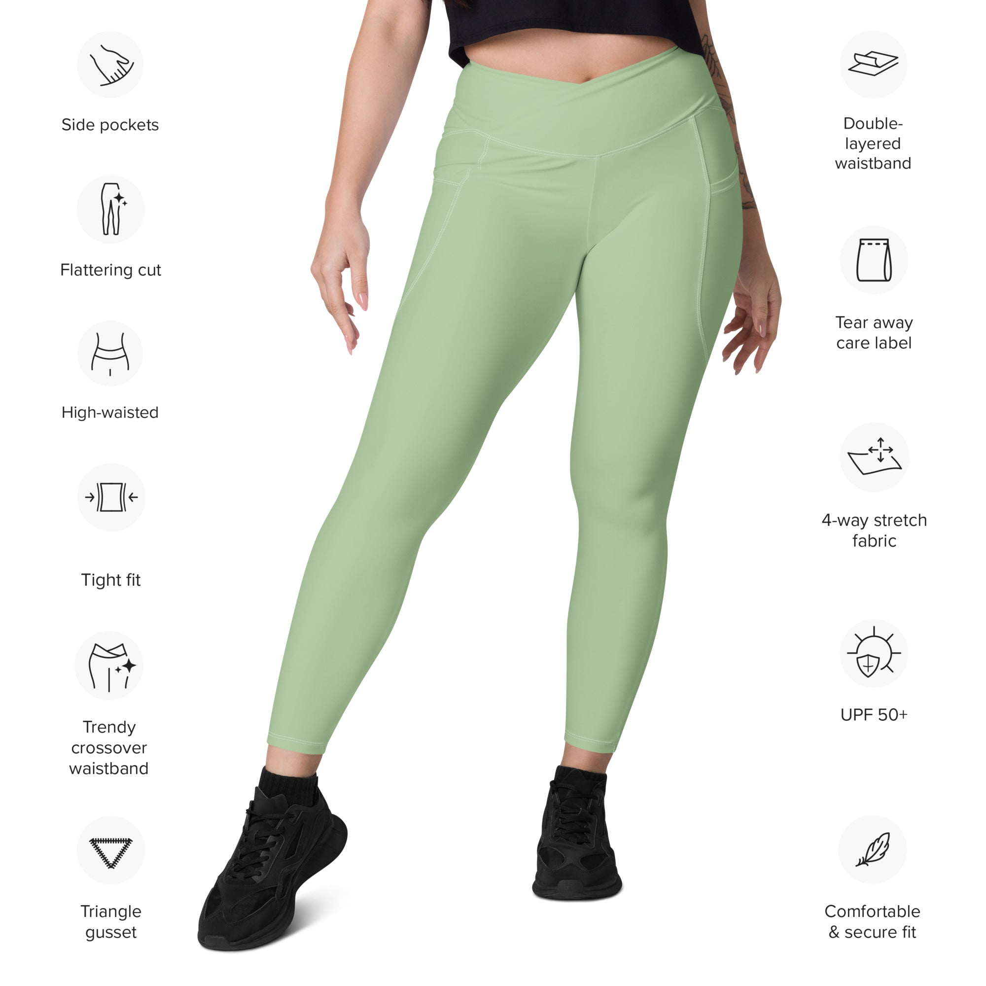 Crossover leggings with pockets Light Green