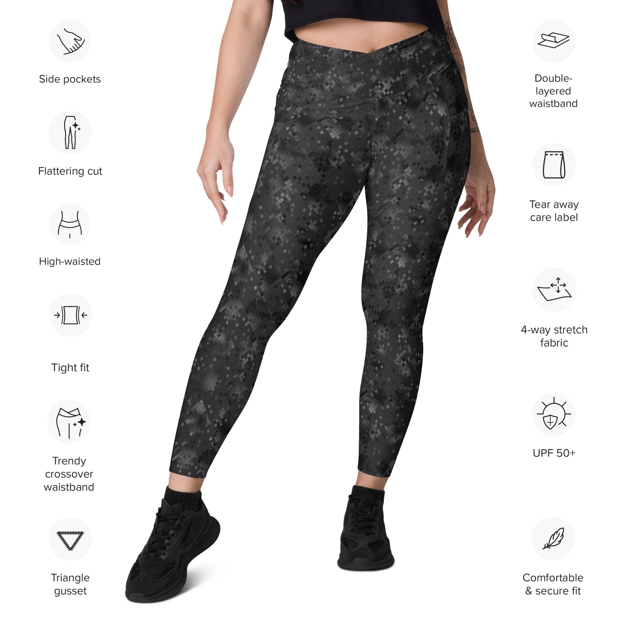 Crossover leggings with pockets Snake Print Black