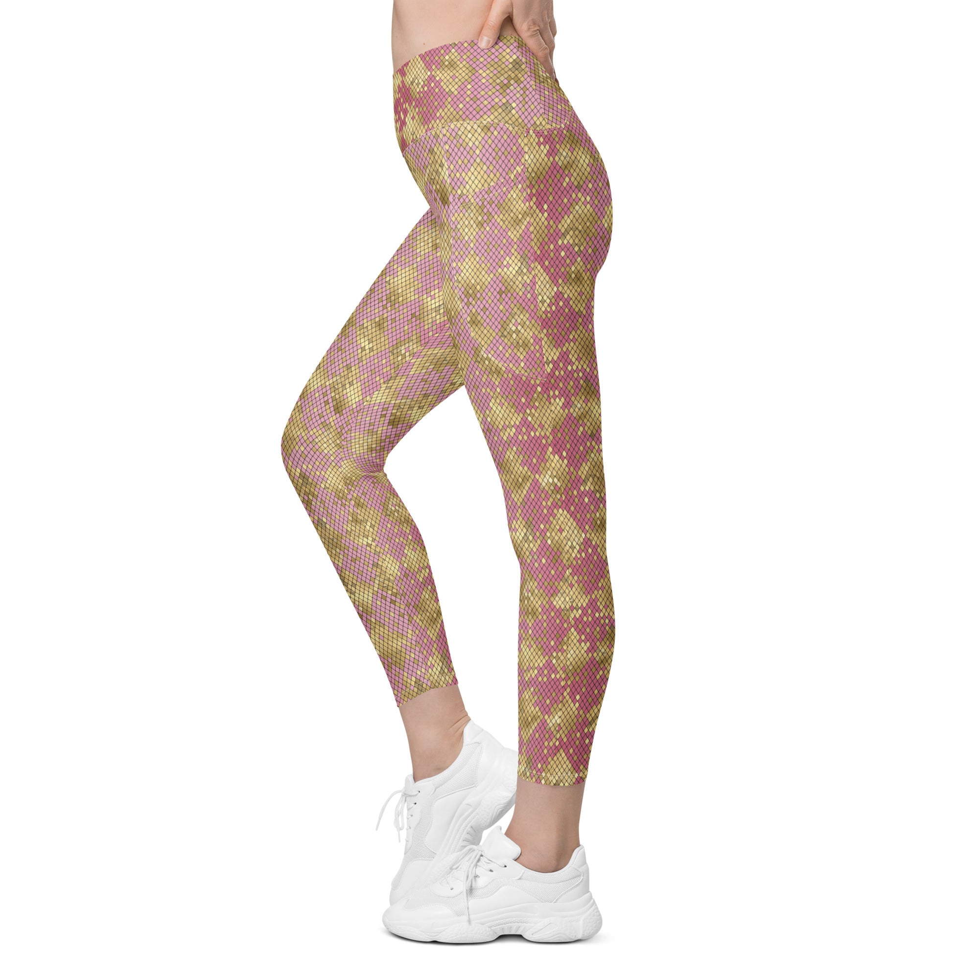 Crossover leggings with pockets Snake Print Gold And Pink