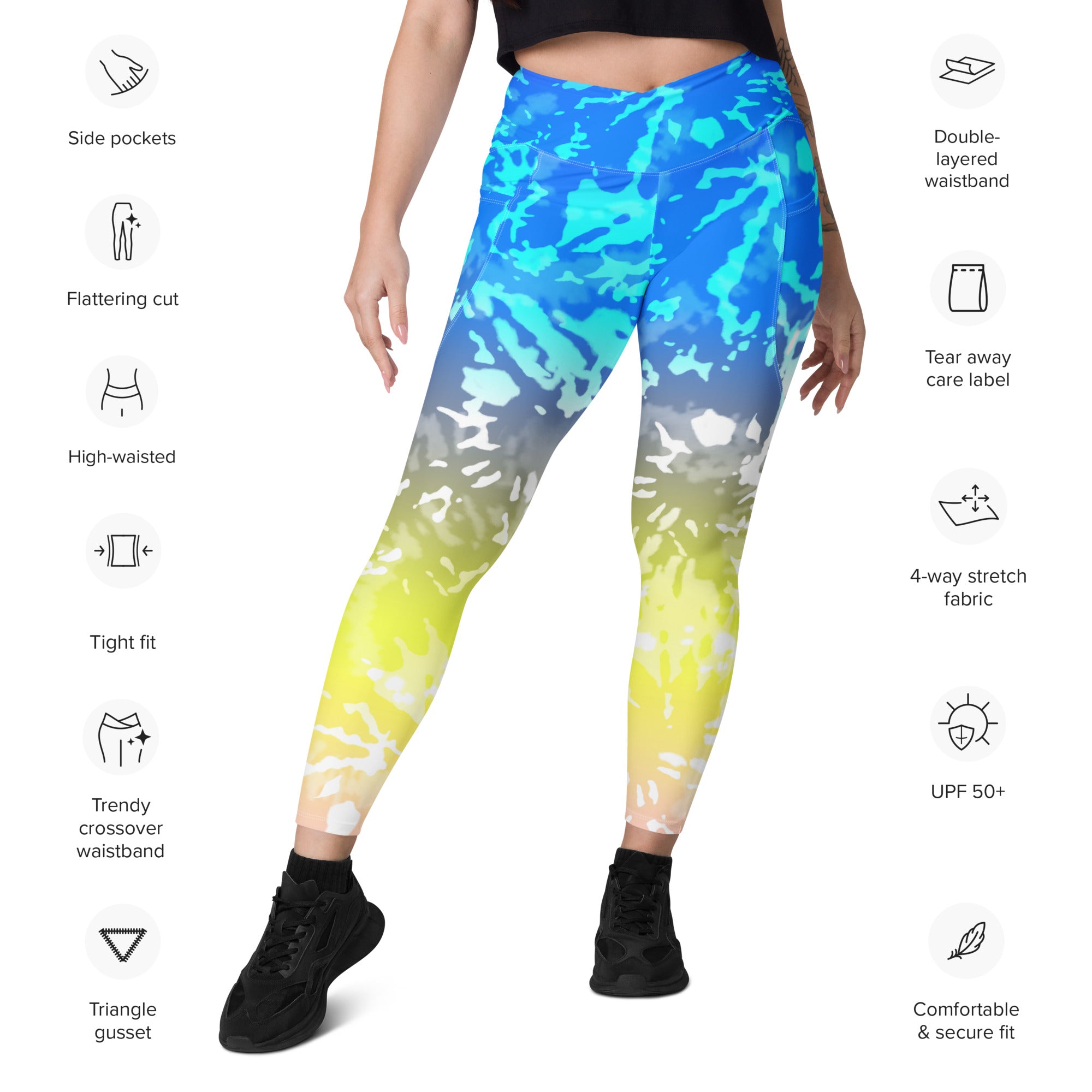 Crossover leggings with pockets Tie Dye Multicolour Splashes
