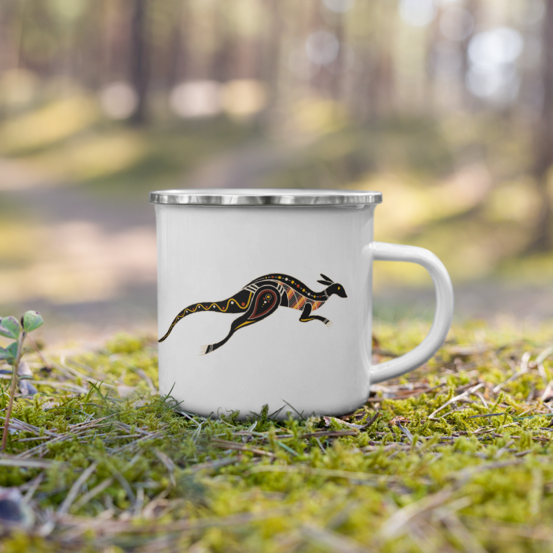 Enamel Mug Australian Tribal Painting Kangaroo