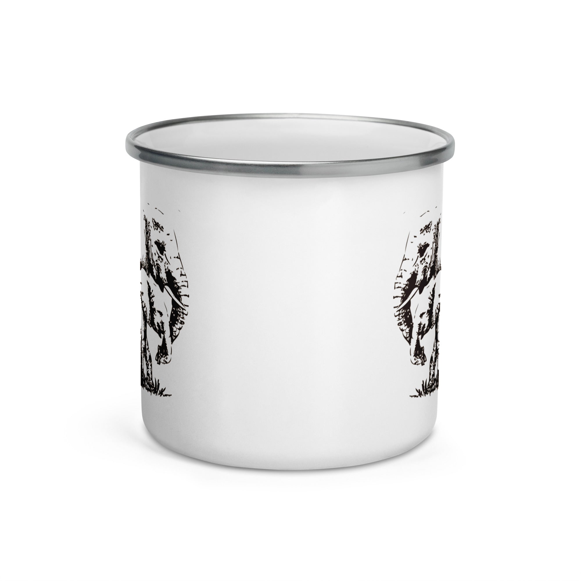 Enamel Mug Hand Drawn Elephant Mono