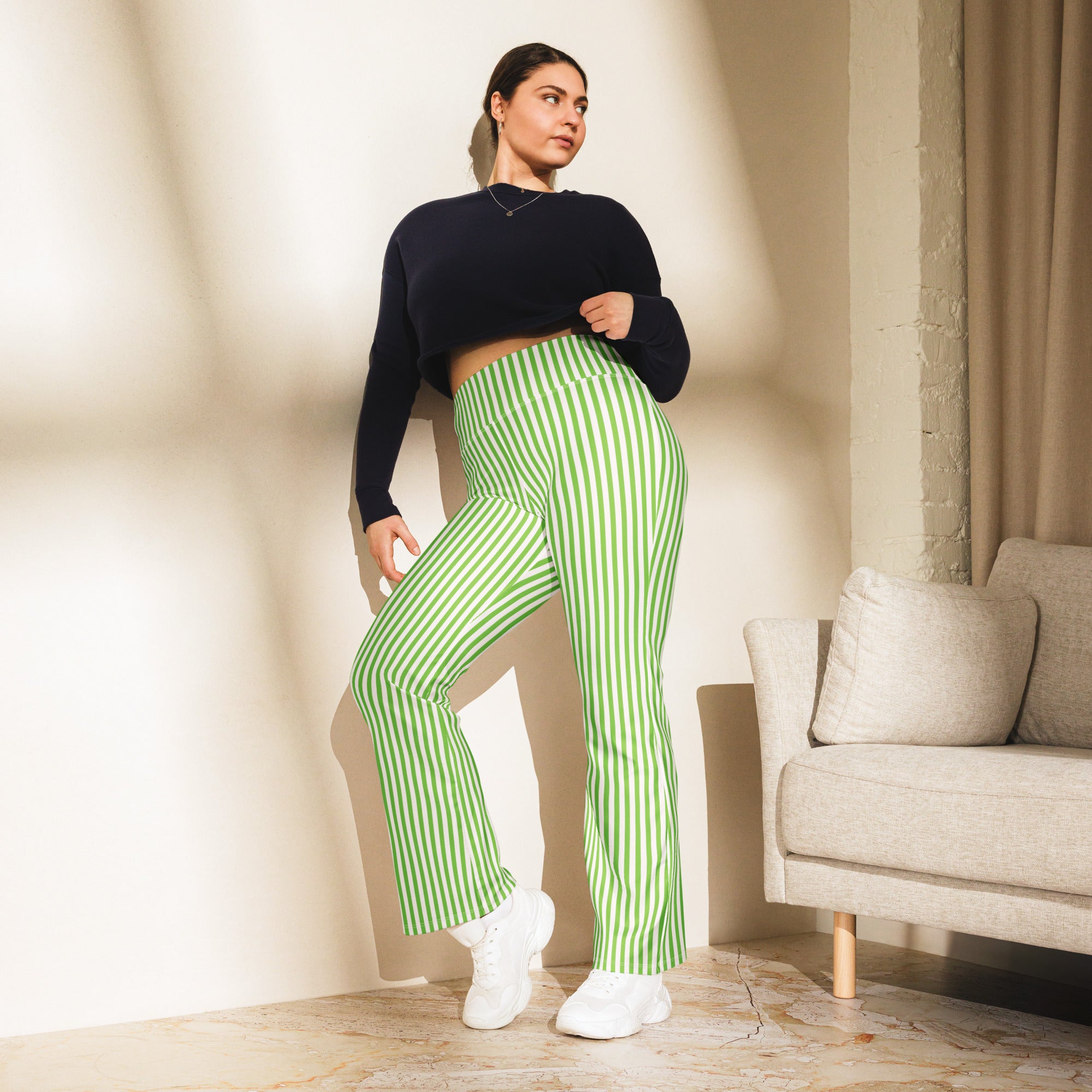 Flare leggings White and Green Stripes