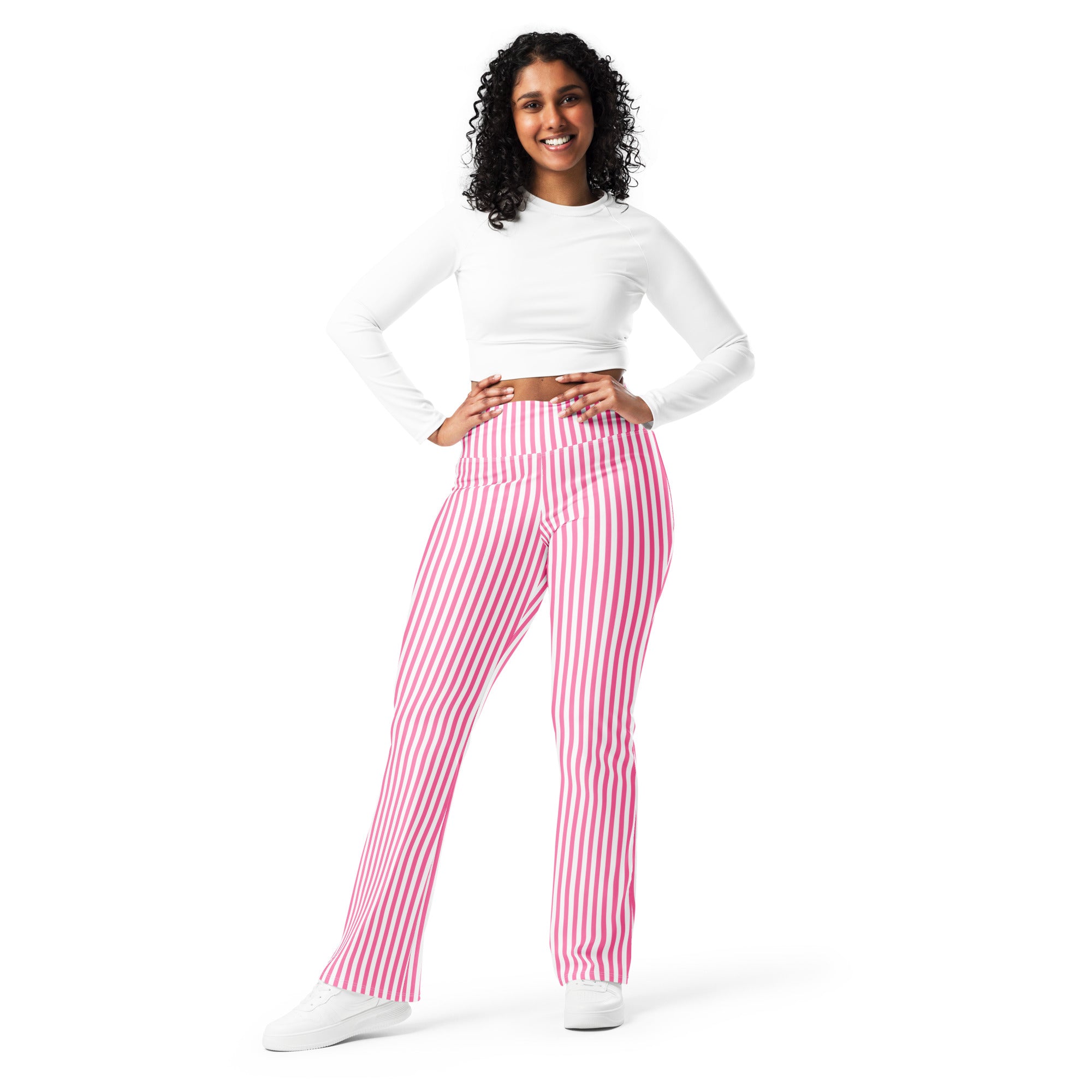 Flare leggings White and Pink Stripes