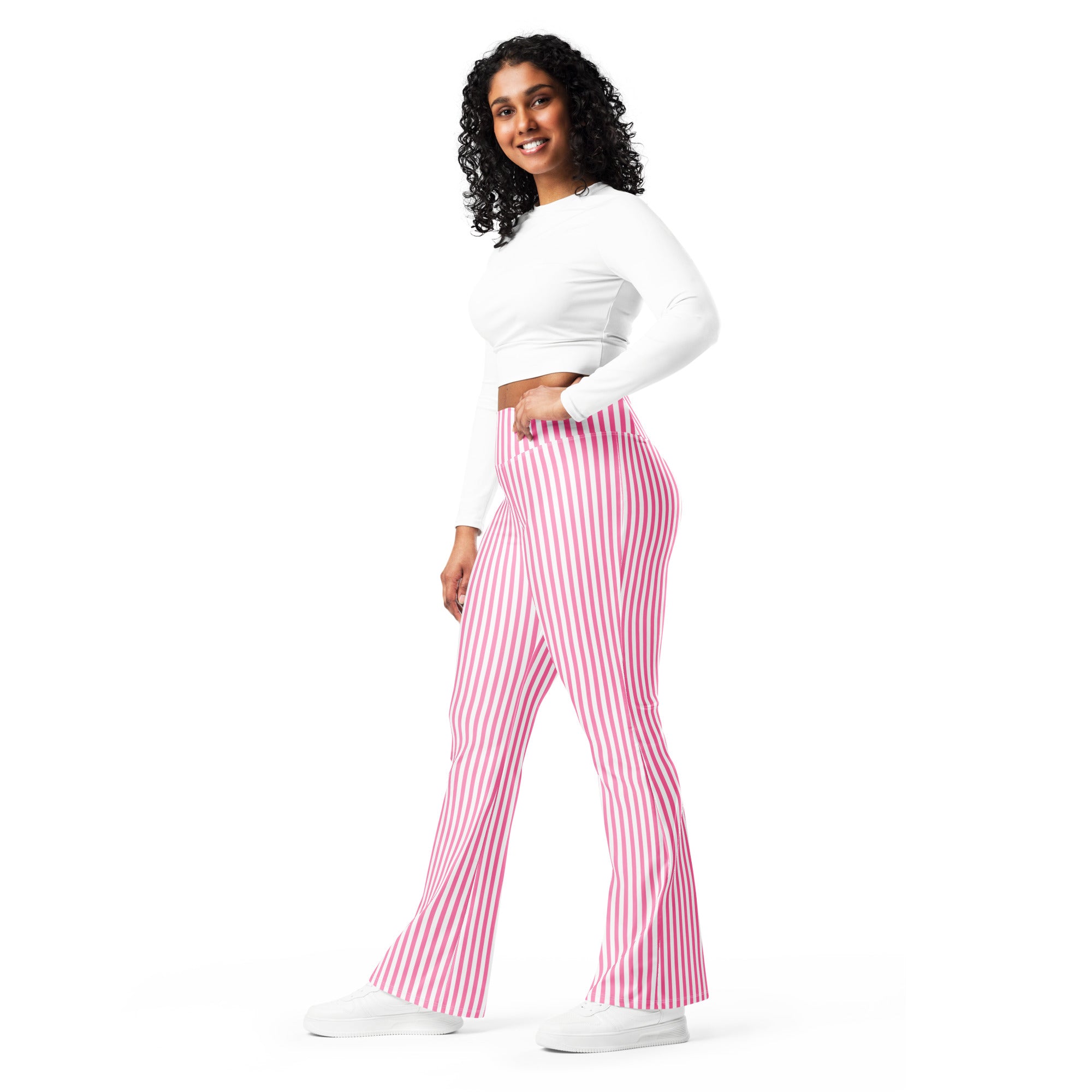 Flare leggings White and Pink Stripes