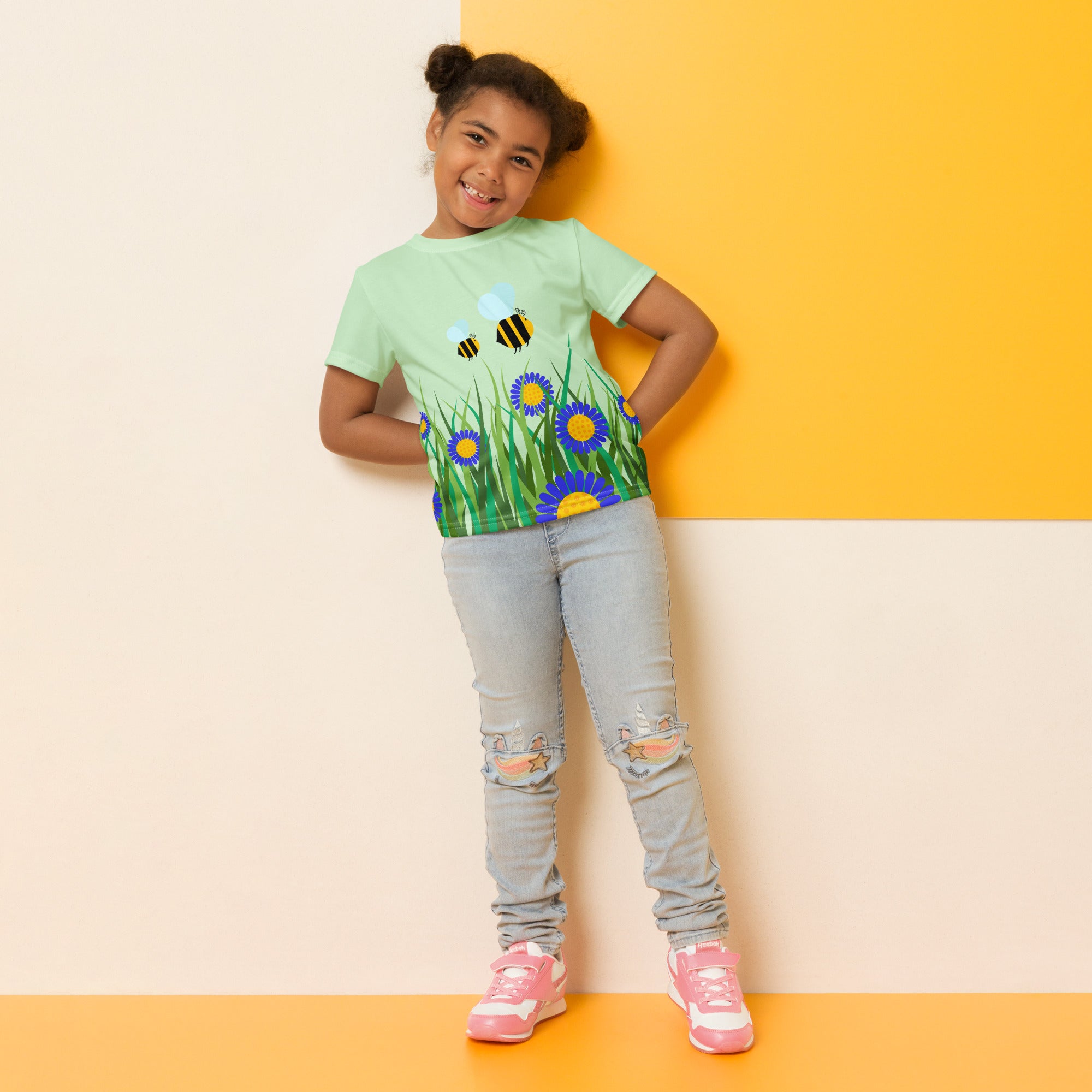 Kids crew neck t shirt Beetiful Flower Garden II Tara