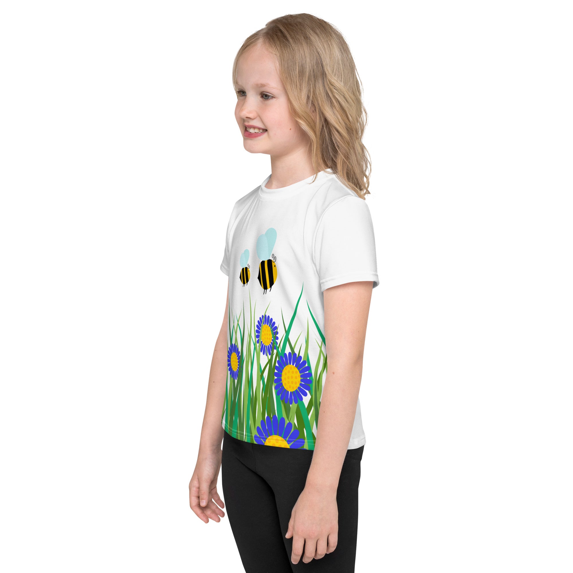 Kids crew neck t shirt Beetiful Flower Garden II White
