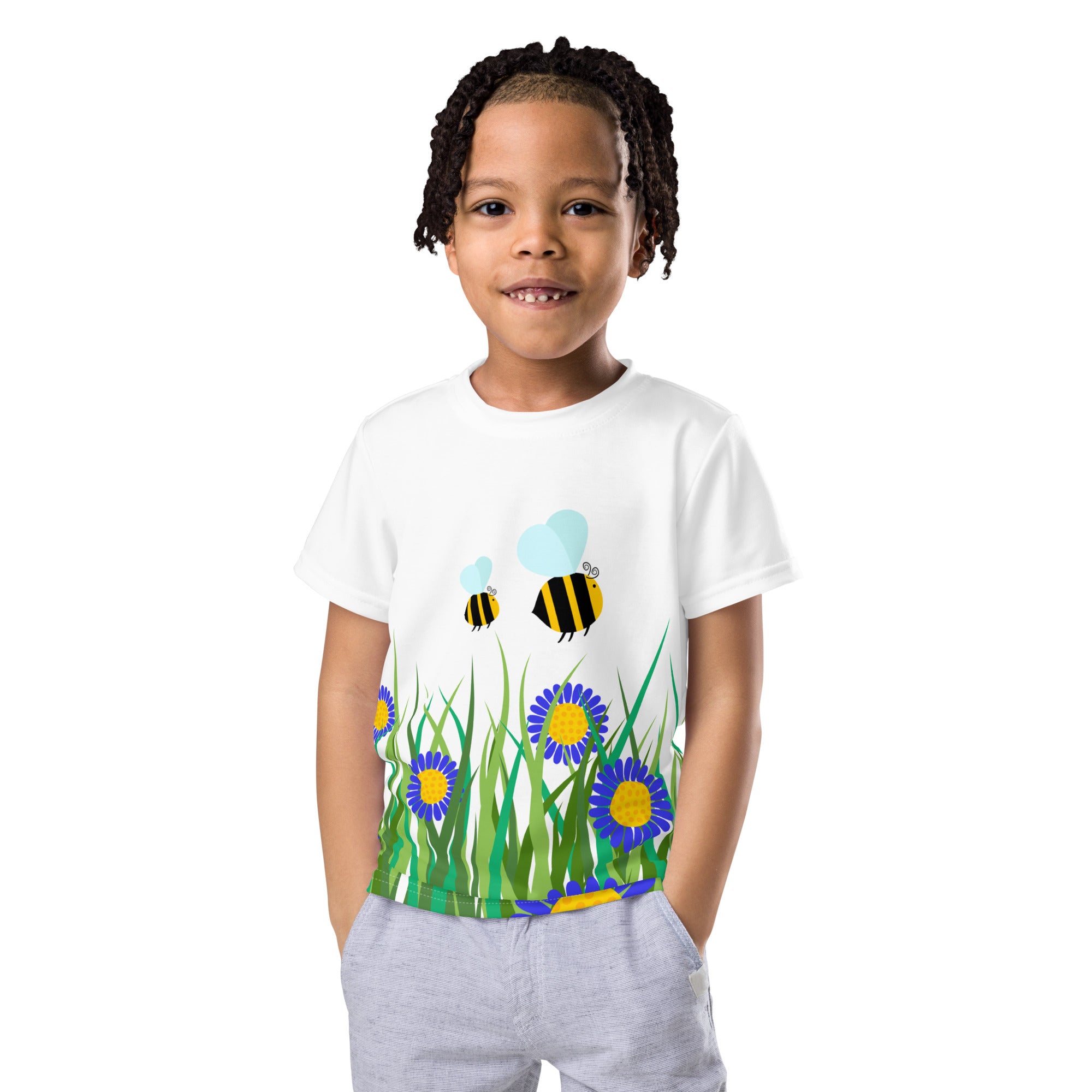 Kids crew neck t shirt Beetiful Flower Garden II White
