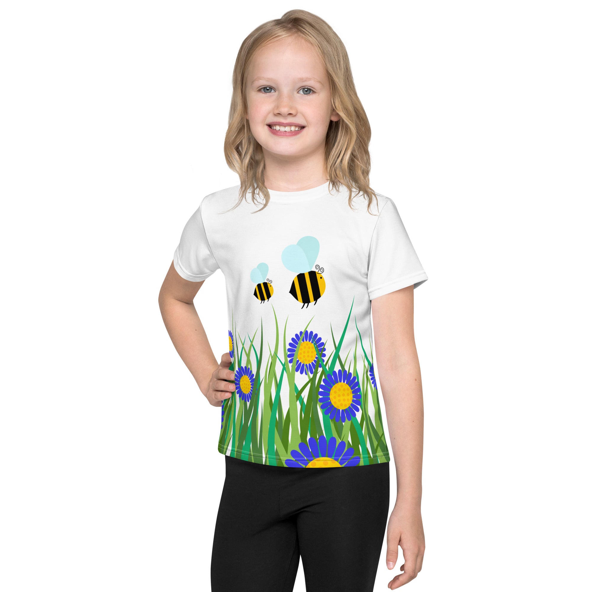 Kids crew neck t shirt Beetiful Flower Garden II White