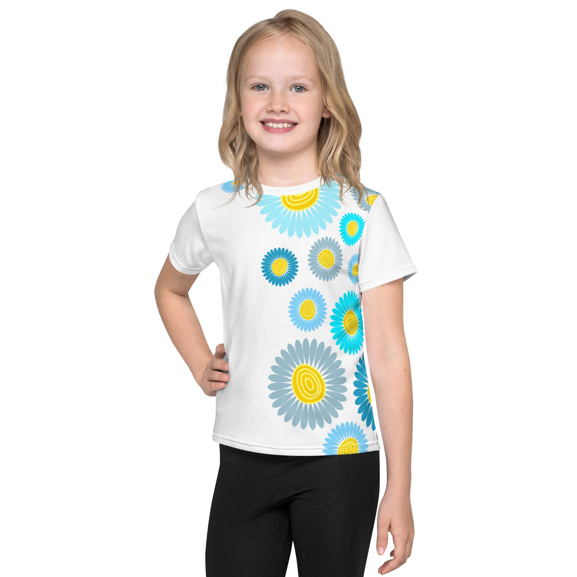Kids crew neck t shirt Daisy Flower Garden I
