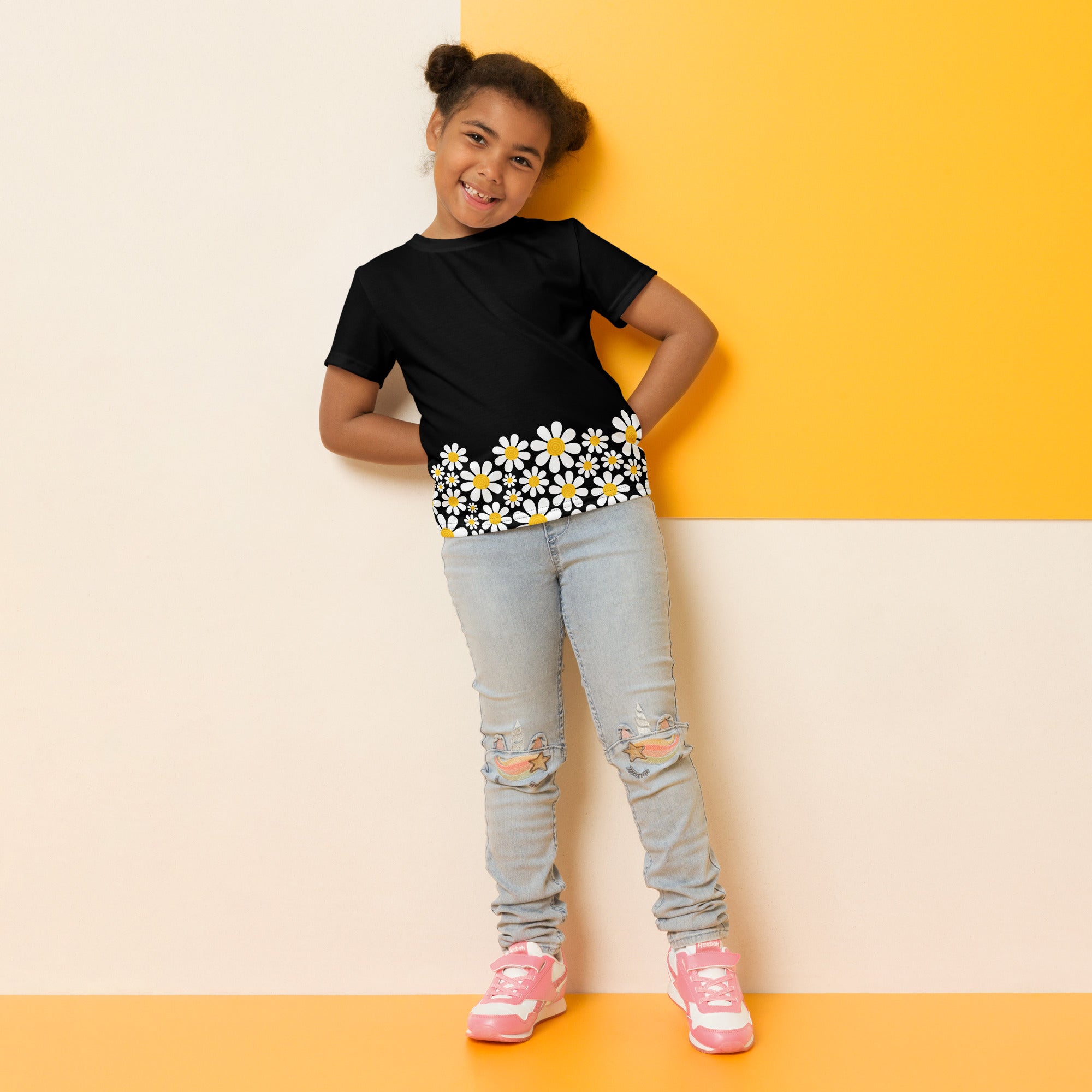 Kids crew neck t shirt Daisy Flower Garden III