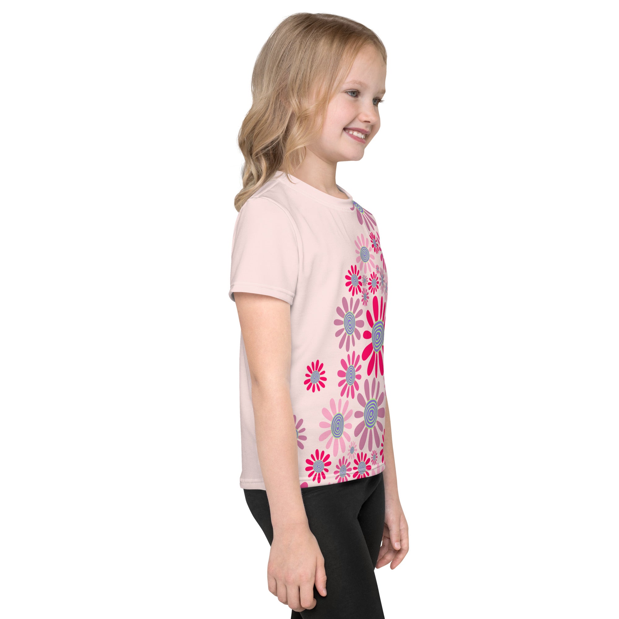 Kids crew neck t shirt Daisy Flower Garden IV