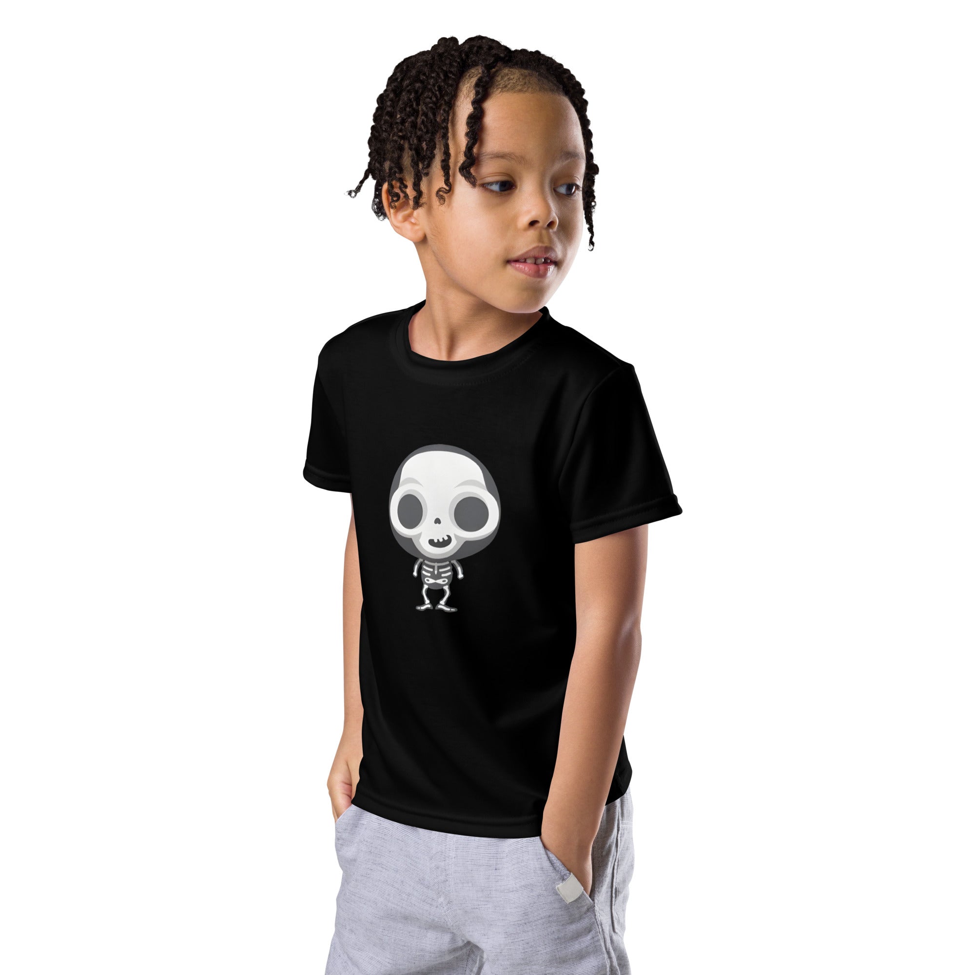 Kids crew neck t shirt Spooky Halloween Monster Skeleton