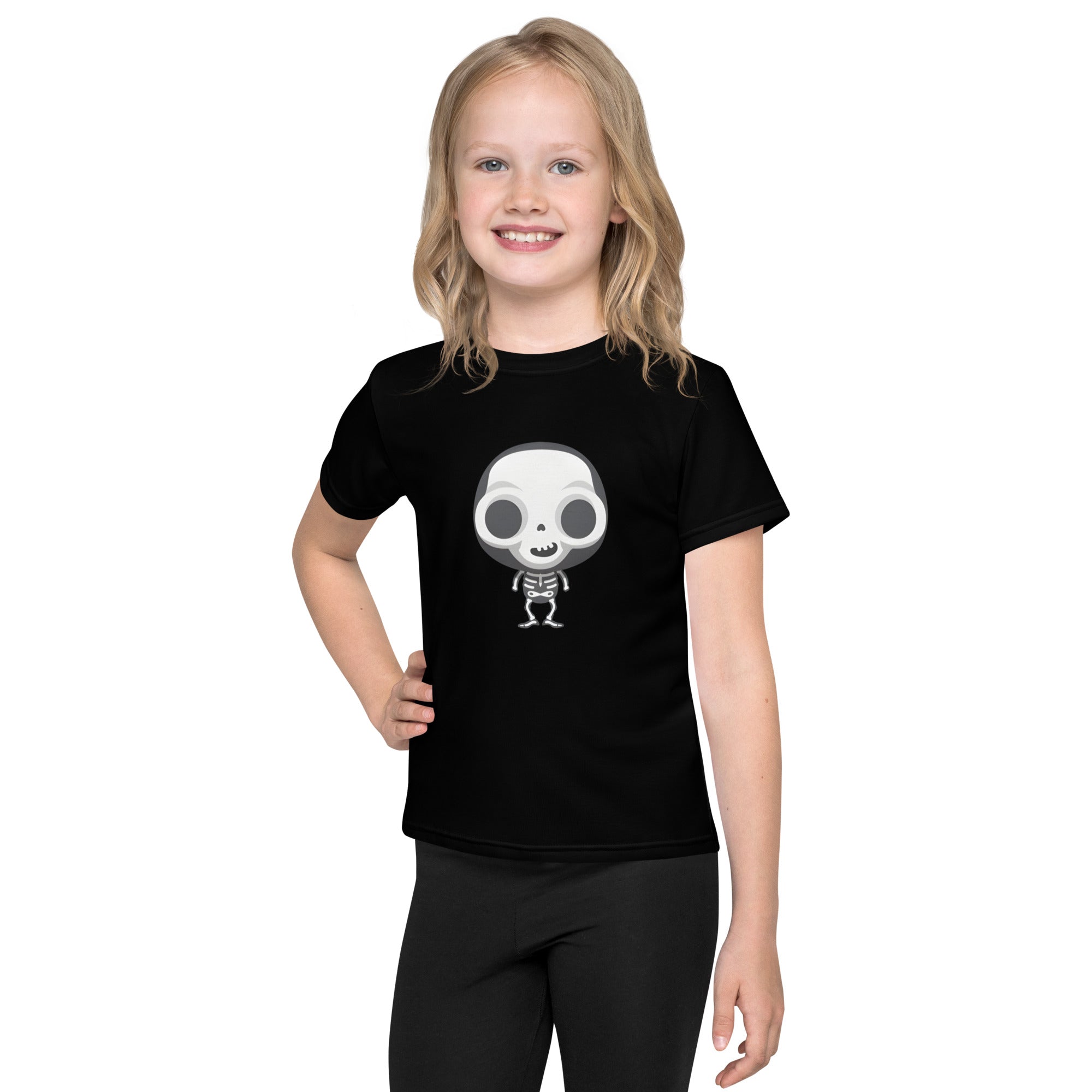 Kids crew neck t shirt Spooky Halloween Monster Skeleton