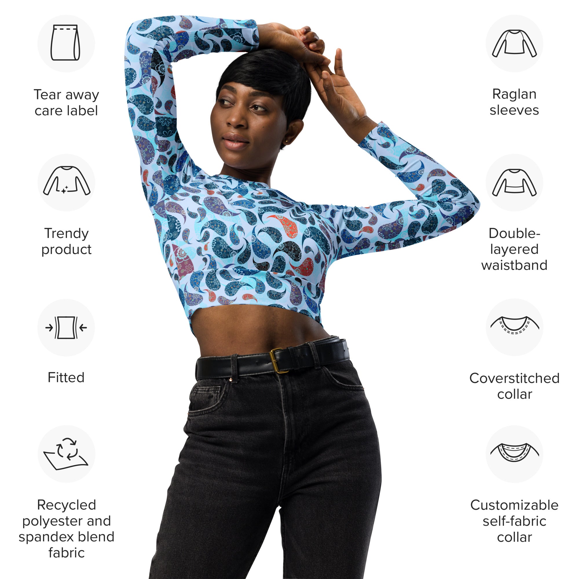 long sleeve crop top Paisley blue