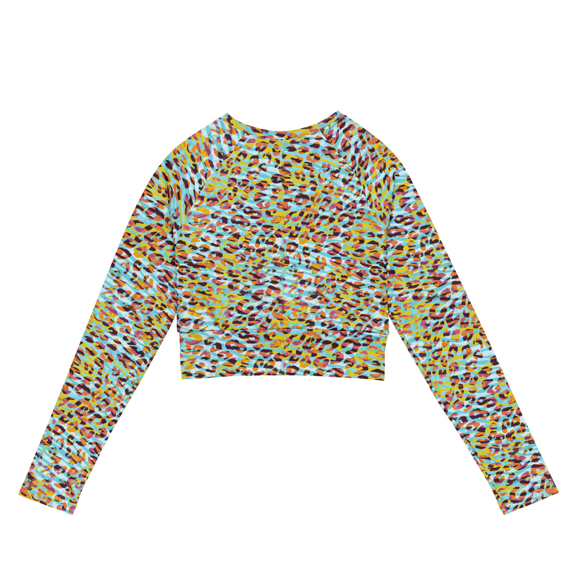 long sleeve crop top Zebra and Leopard print cyan with yellow