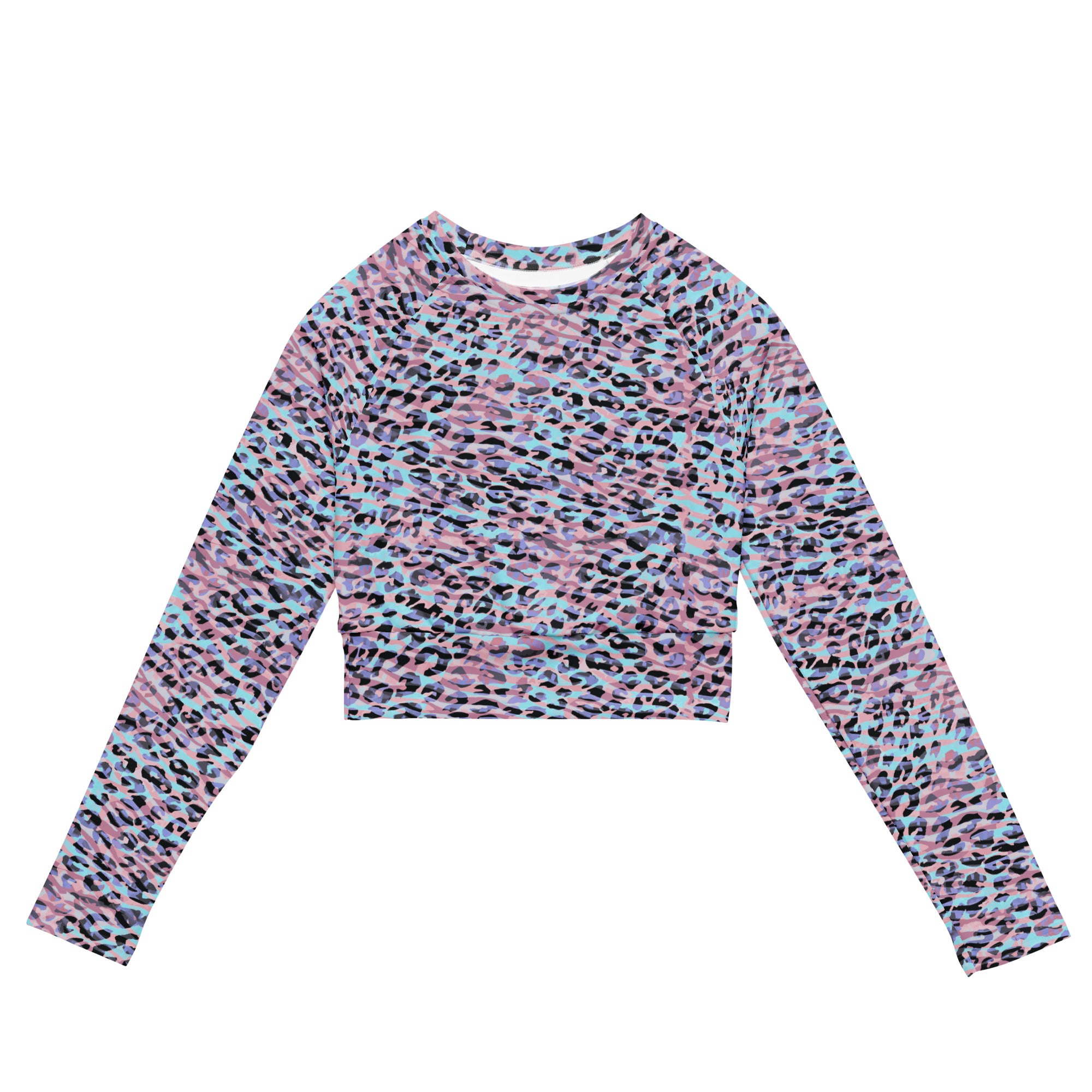 long sleeve crop top Zebra and Leopard print Pink with cyan