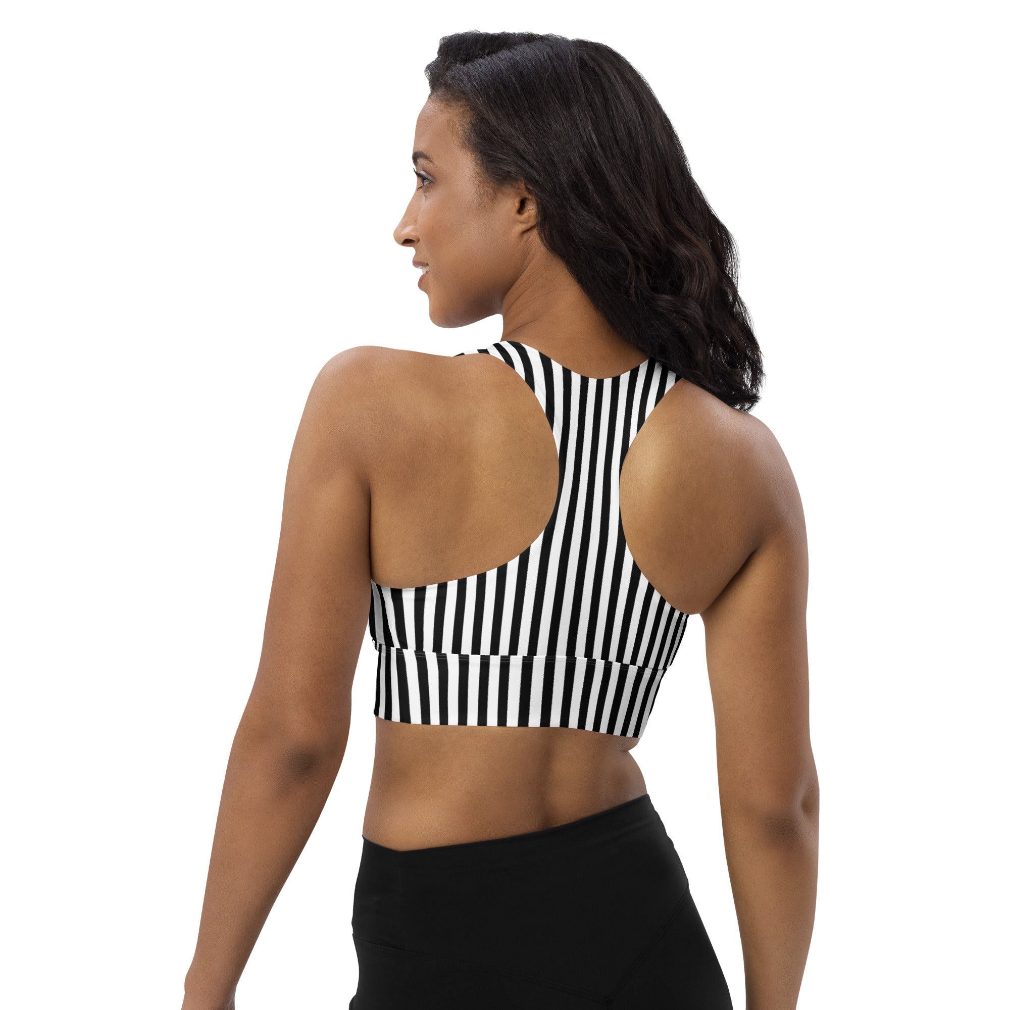 Longline sports bra Black and White Stripes