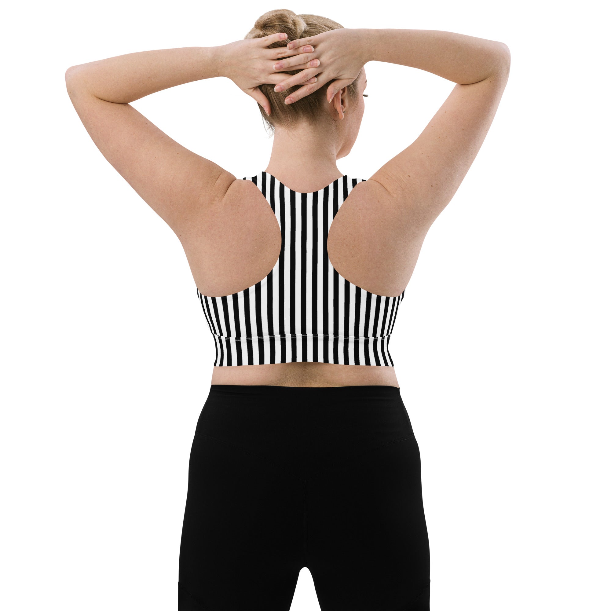 Longline sports bra Black and White Stripes